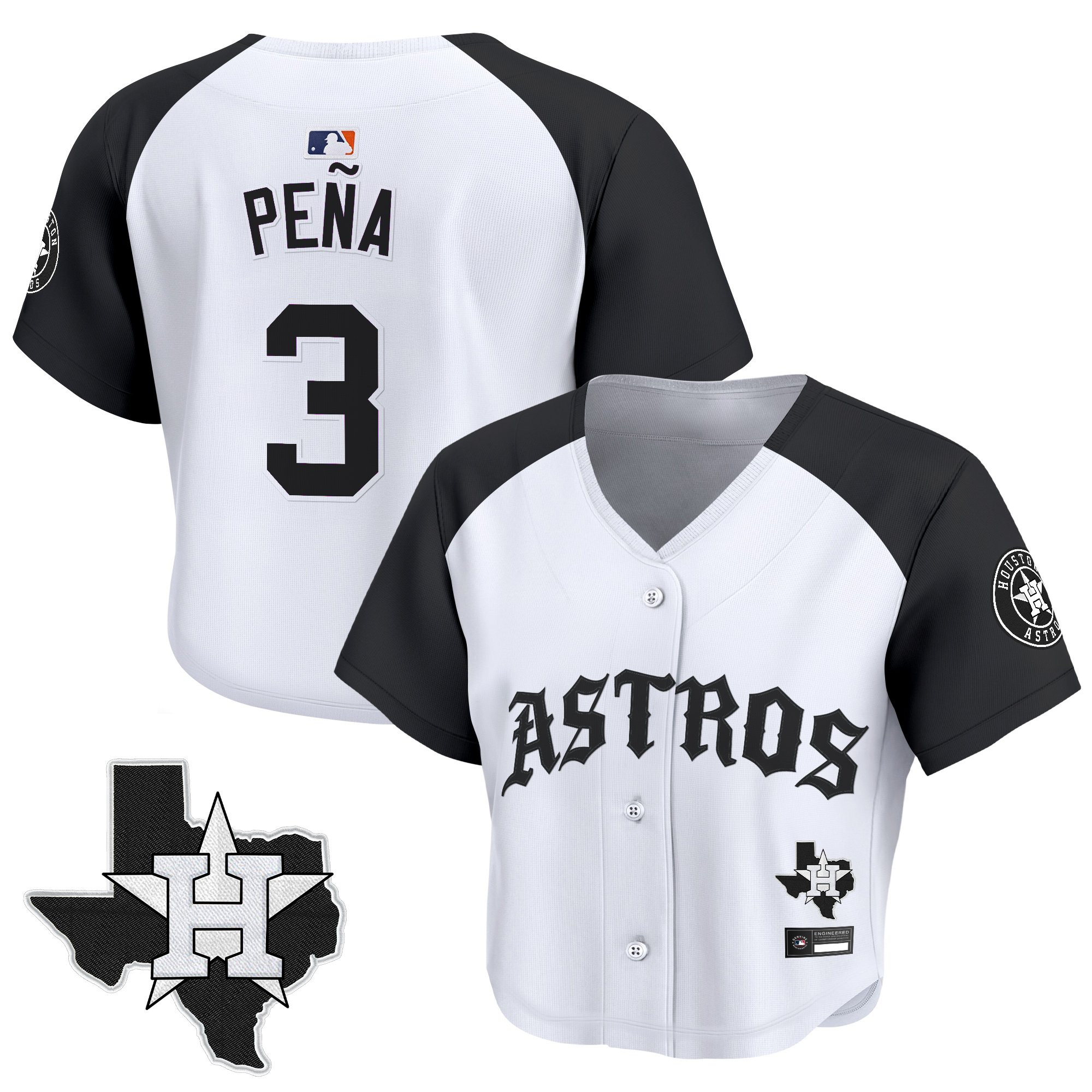 Women's Houston Astros 'Old English Edition' Crop Top Baseball Jersey - All Stitched - Image 14