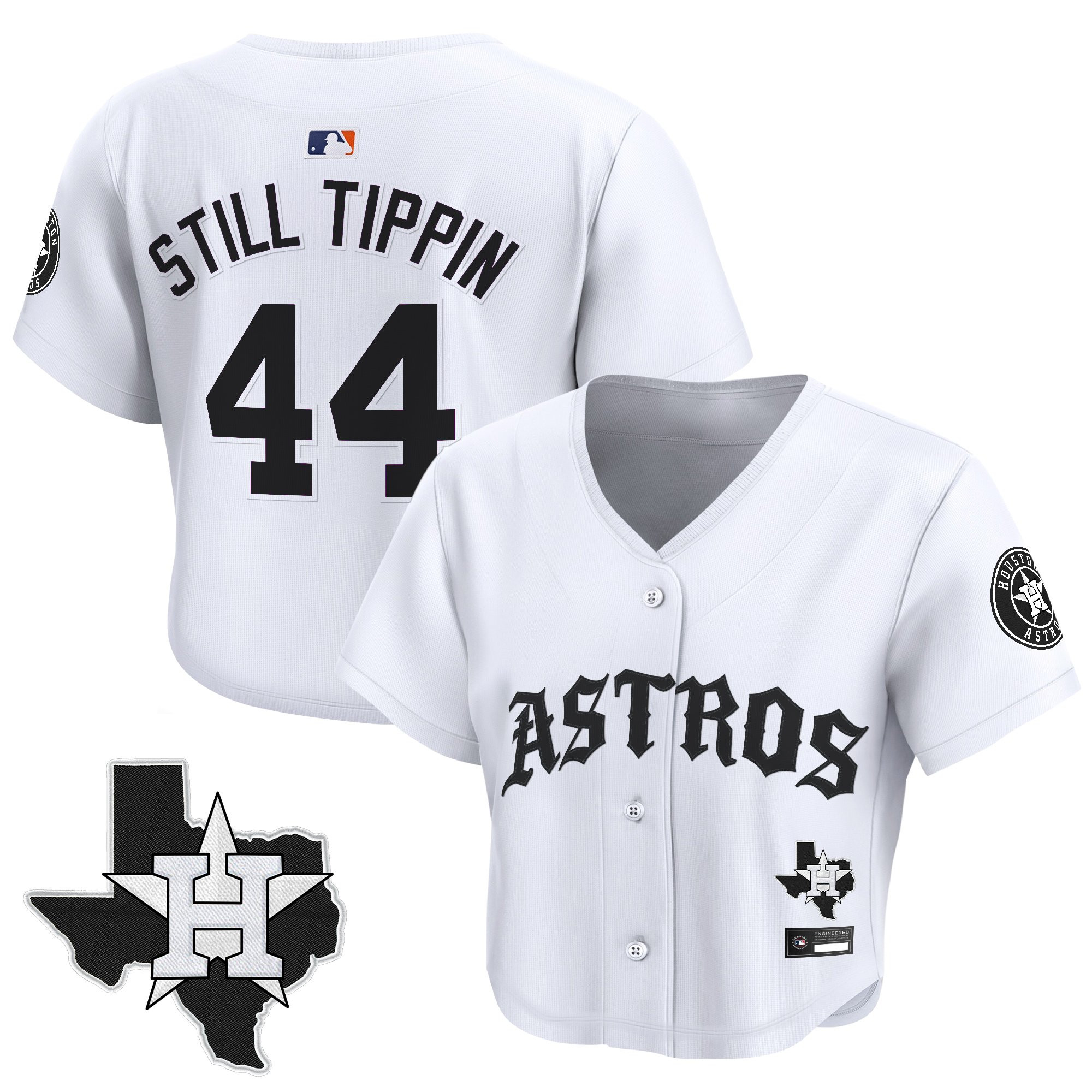 Women's Houston Astros 'Old English Edition' Crop Top Baseball Jersey - All Stitched - Image 28