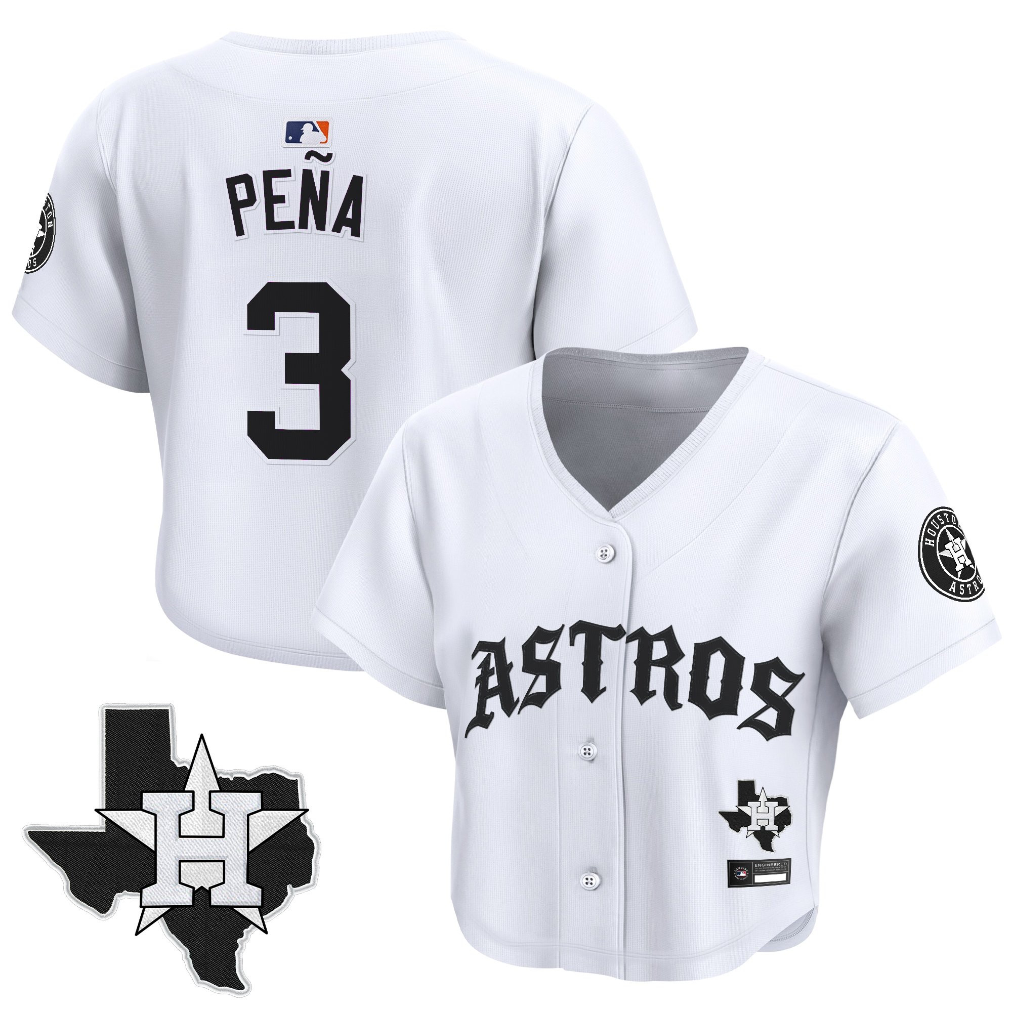 Women's Houston Astros 'Old English Edition' Crop Top Baseball Jersey - All Stitched - Image 24