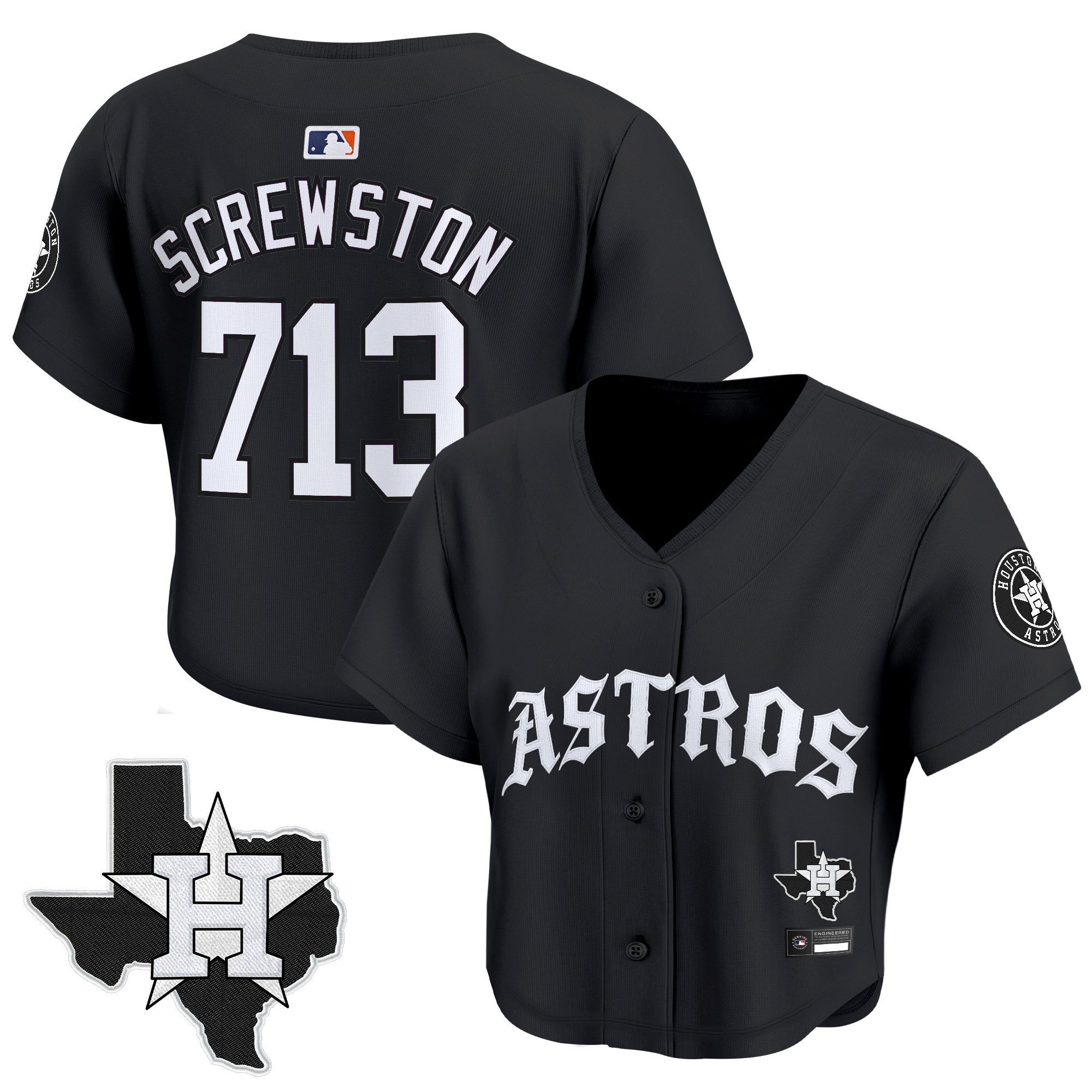 Women's Houston Astros 'Old English Edition' Crop Top Baseball Jersey - All Stitched - Image 7