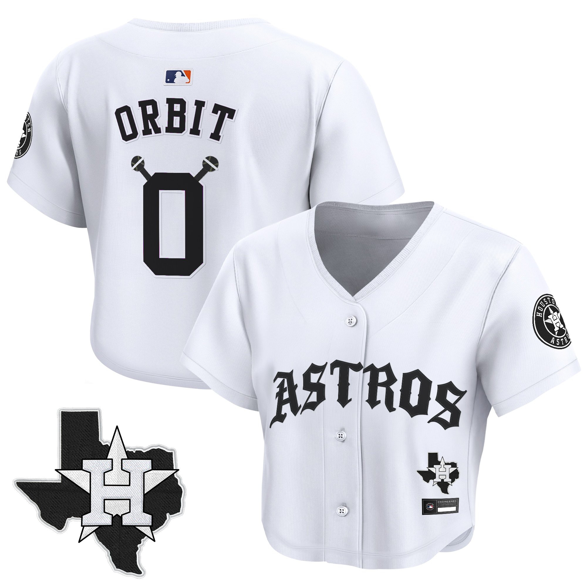 Women's Houston Astros 'Old English Edition' Crop Top Baseball Jersey - All Stitched - Image 26