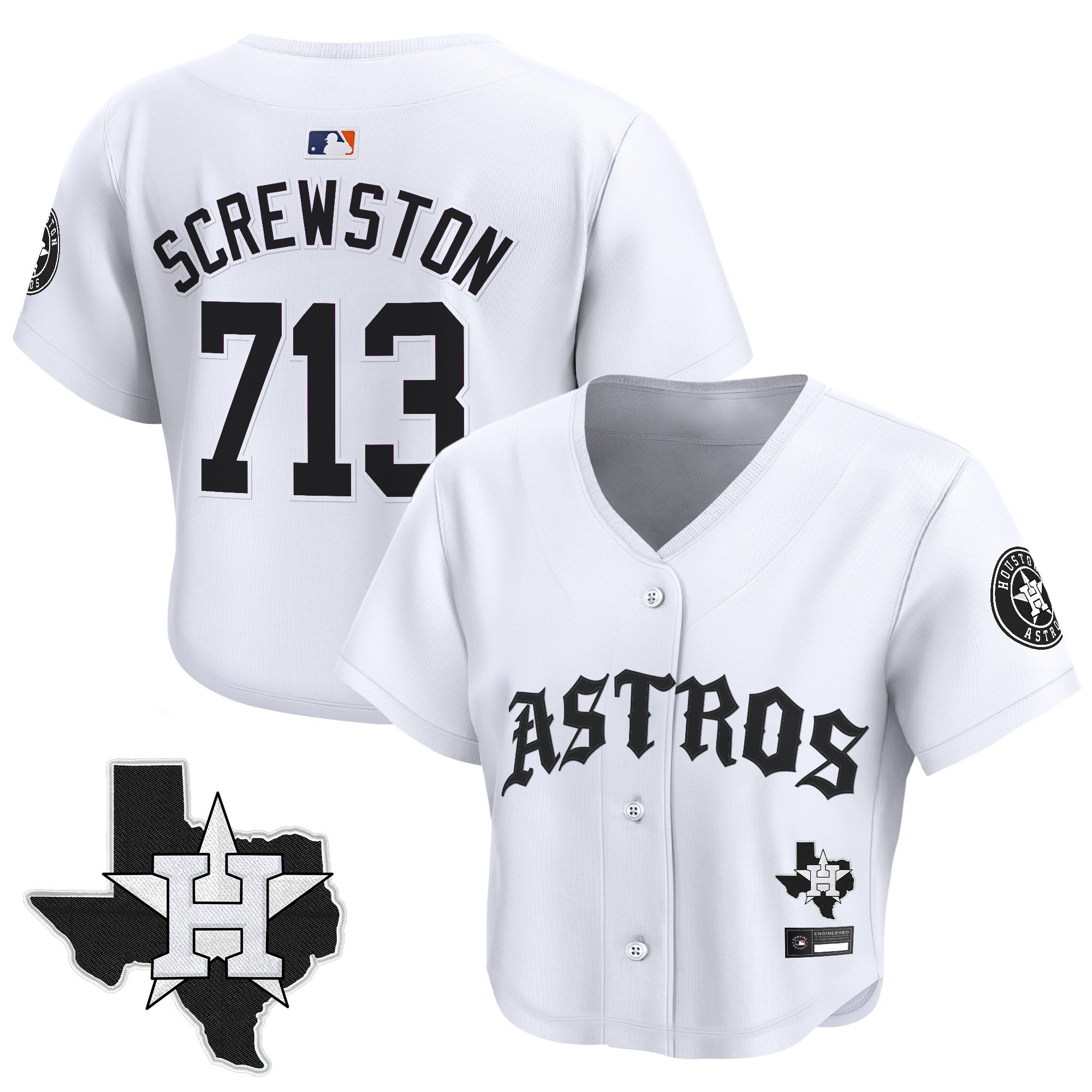 Women's Houston Astros 'Old English Edition' Crop Top Baseball Jersey - All Stitched - Image 27
