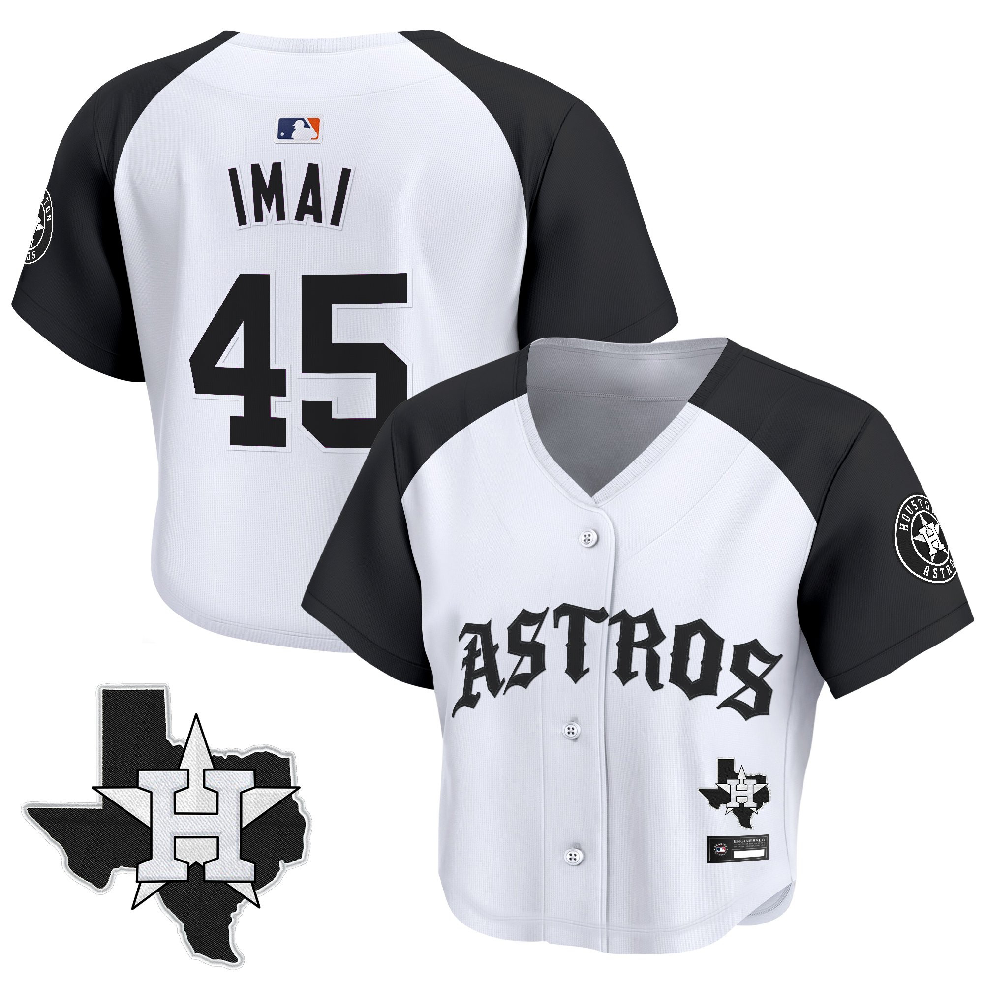 Women's Houston Astros 'Old English Edition' Crop Top Baseball Jersey - All Stitched - Image 13