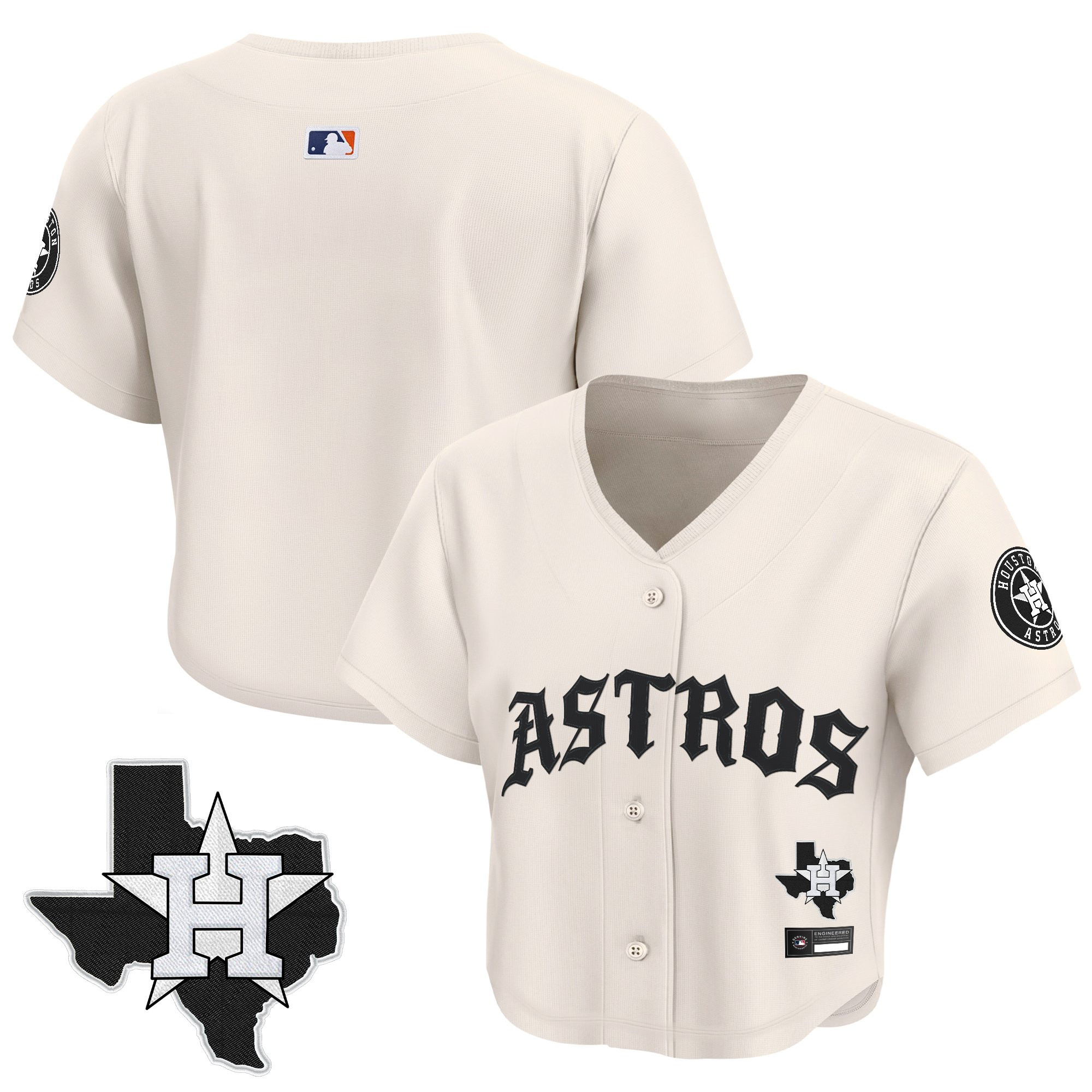 Women's Houston Astros 'Old English Edition' Crop Top Baseball Jersey - All Stitched - Image 40