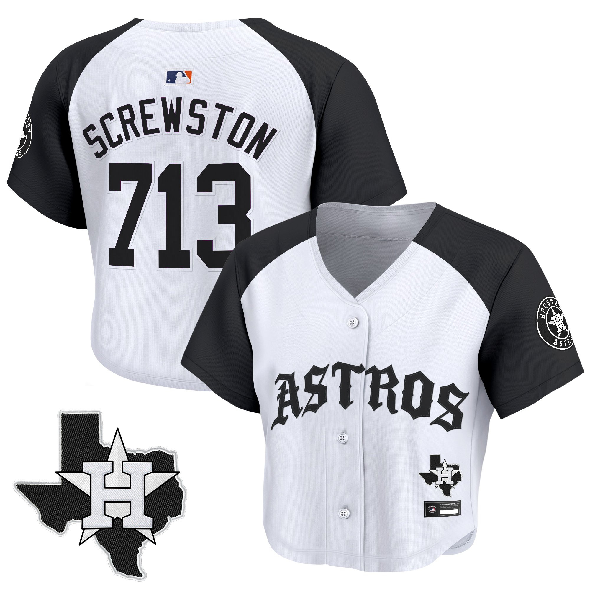 Women's Houston Astros 'Old English Edition' Crop Top Baseball Jersey - All Stitched - Image 17