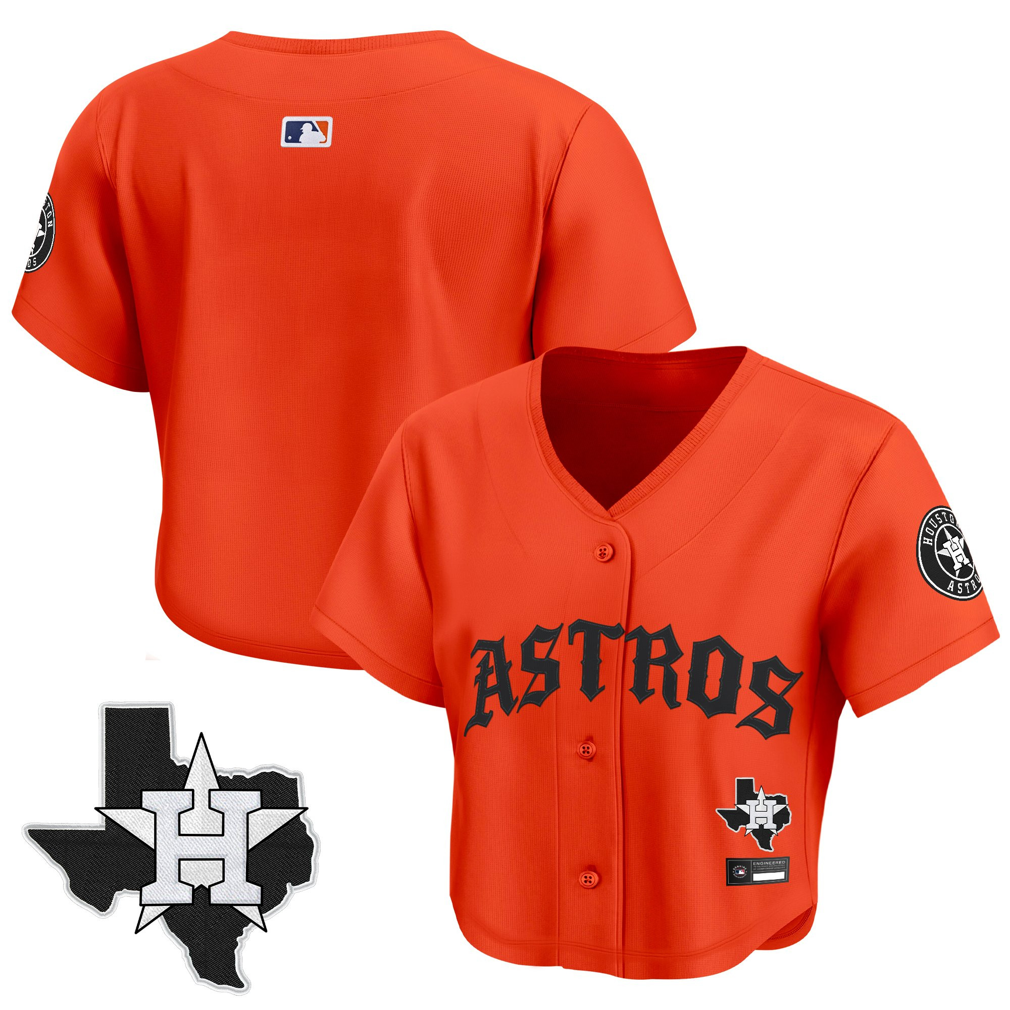 Women's Houston Astros 'Old English Edition' Crop Top Baseball Jersey - All Stitched - Image 50