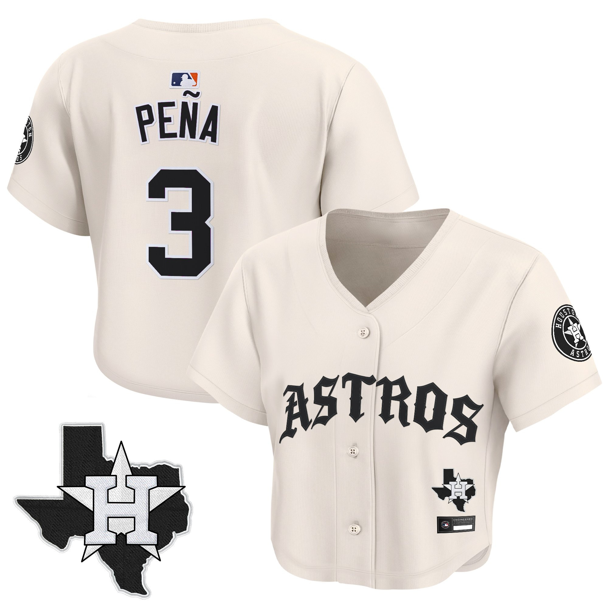 Women's Houston Astros 'Old English Edition' Crop Top Baseball Jersey - All Stitched - Image 34