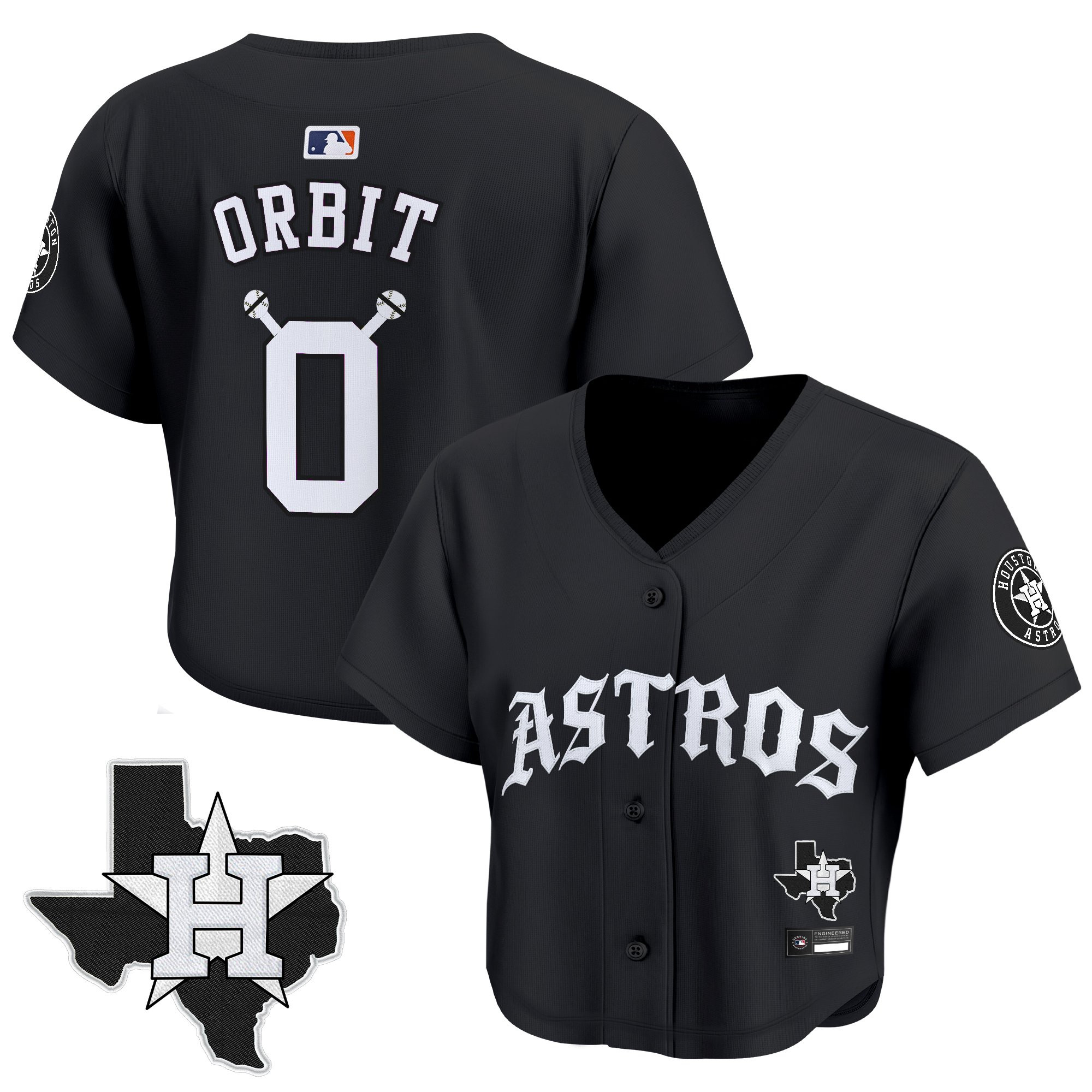 Women's Houston Astros 'Old English Edition' Crop Top Baseball Jersey - All Stitched - Image 6