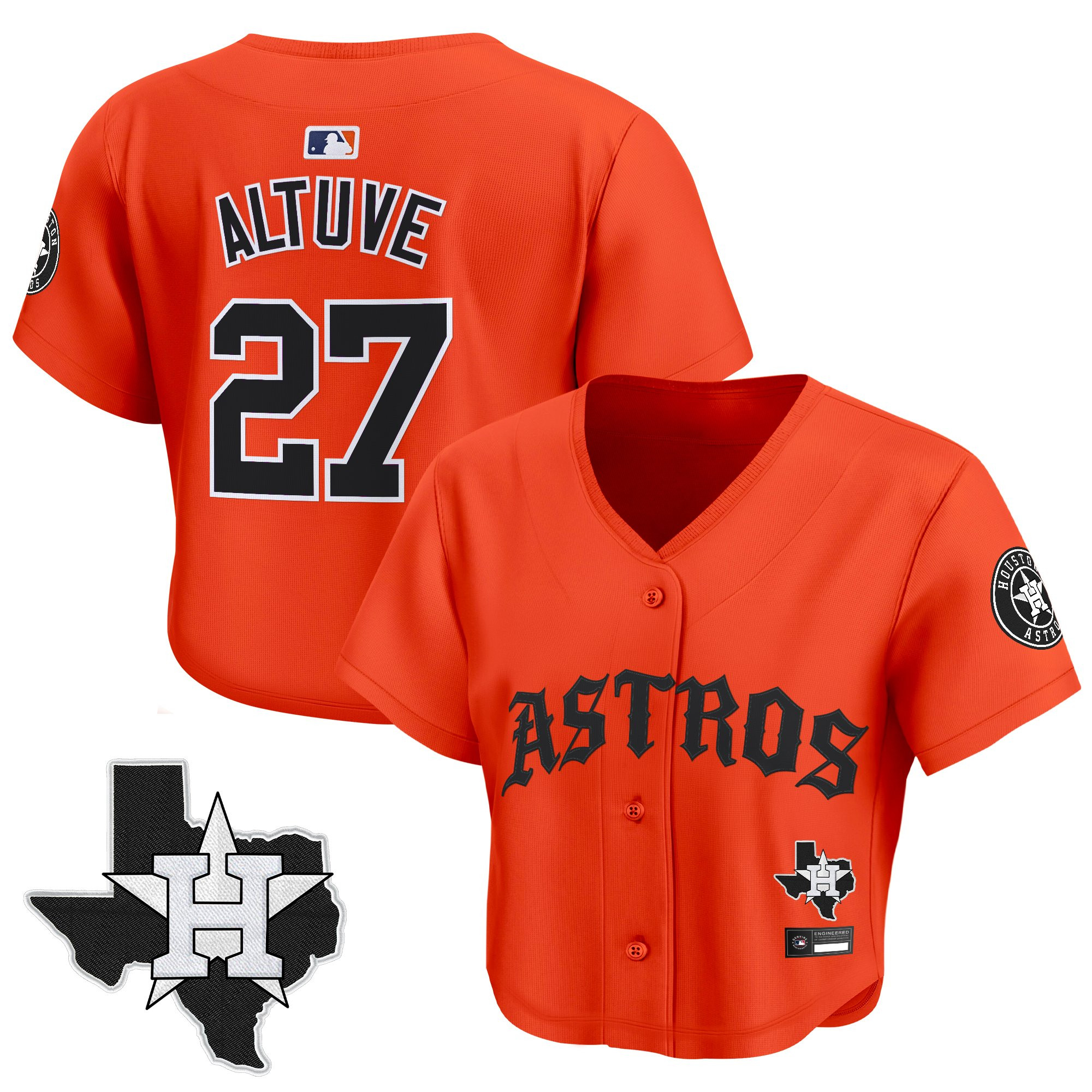 Women's Houston Astros 'Old English Edition' Crop Top Baseball Jersey - All Stitched - Image 41