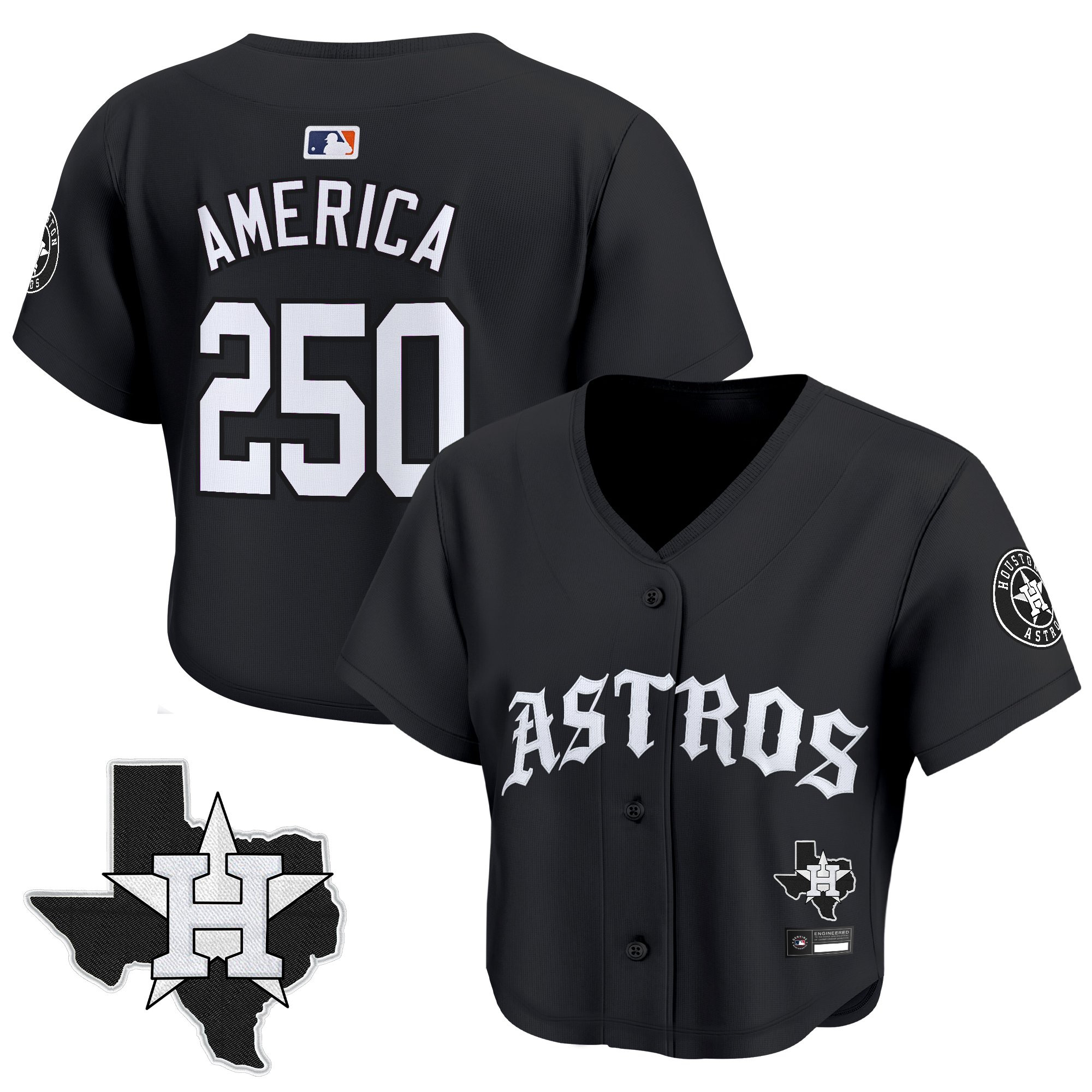 Women's Houston Astros 'Old English Edition' Crop Top Baseball Jersey - All Stitched - Image 2