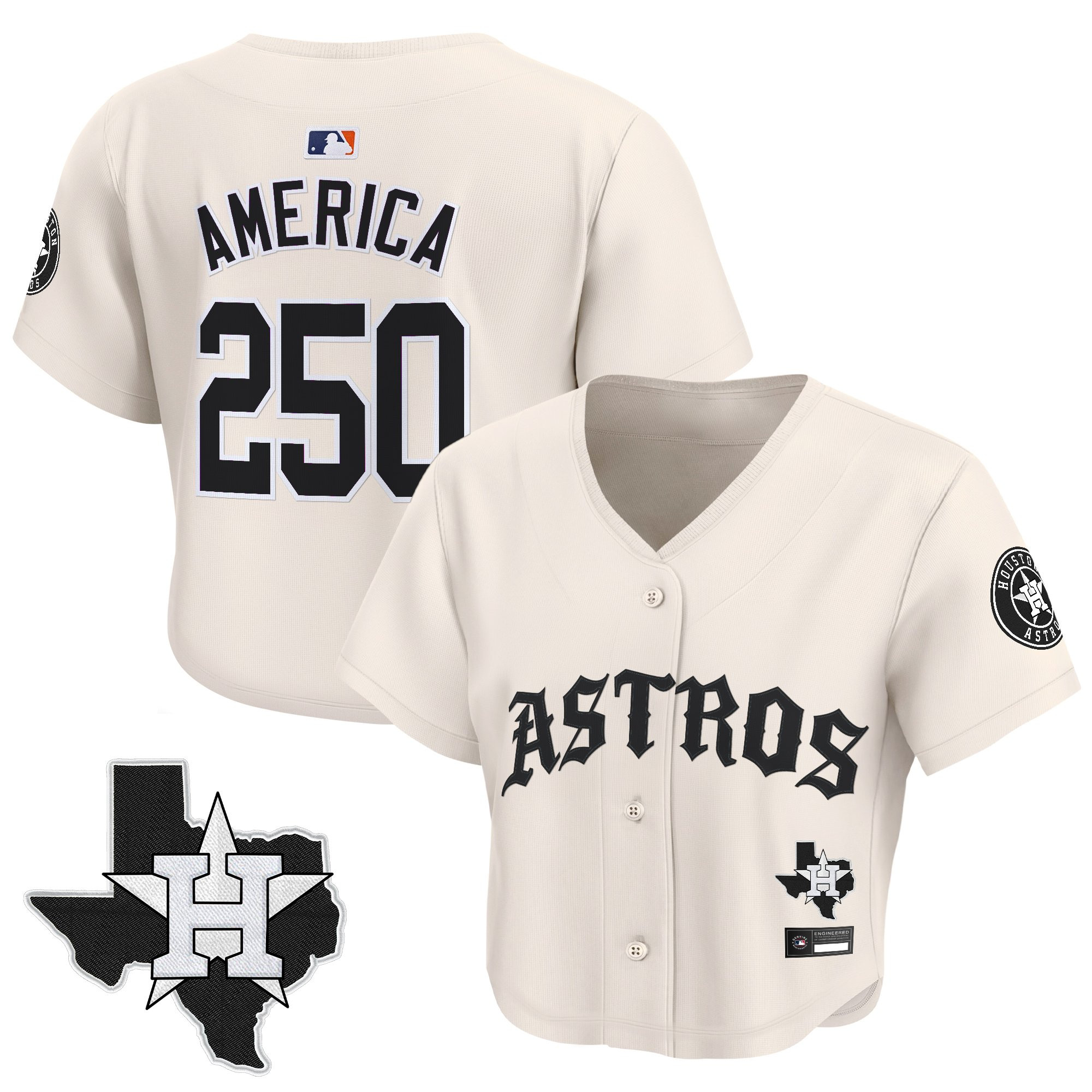 Women's Houston Astros 'Old English Edition' Crop Top Baseball Jersey - All Stitched - Image 32