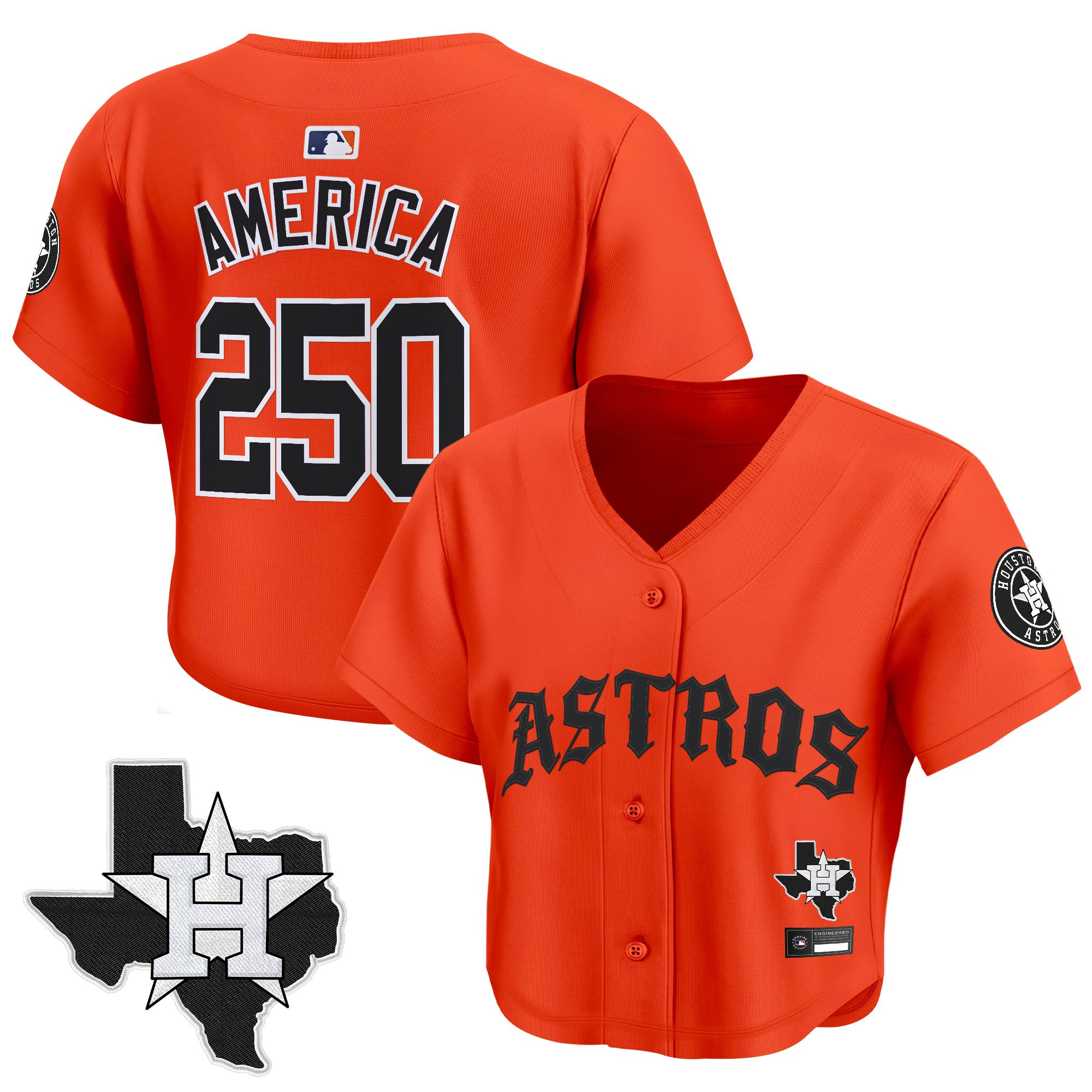 Women's Houston Astros 'Old English Edition' Crop Top Baseball Jersey - All Stitched - Image 42