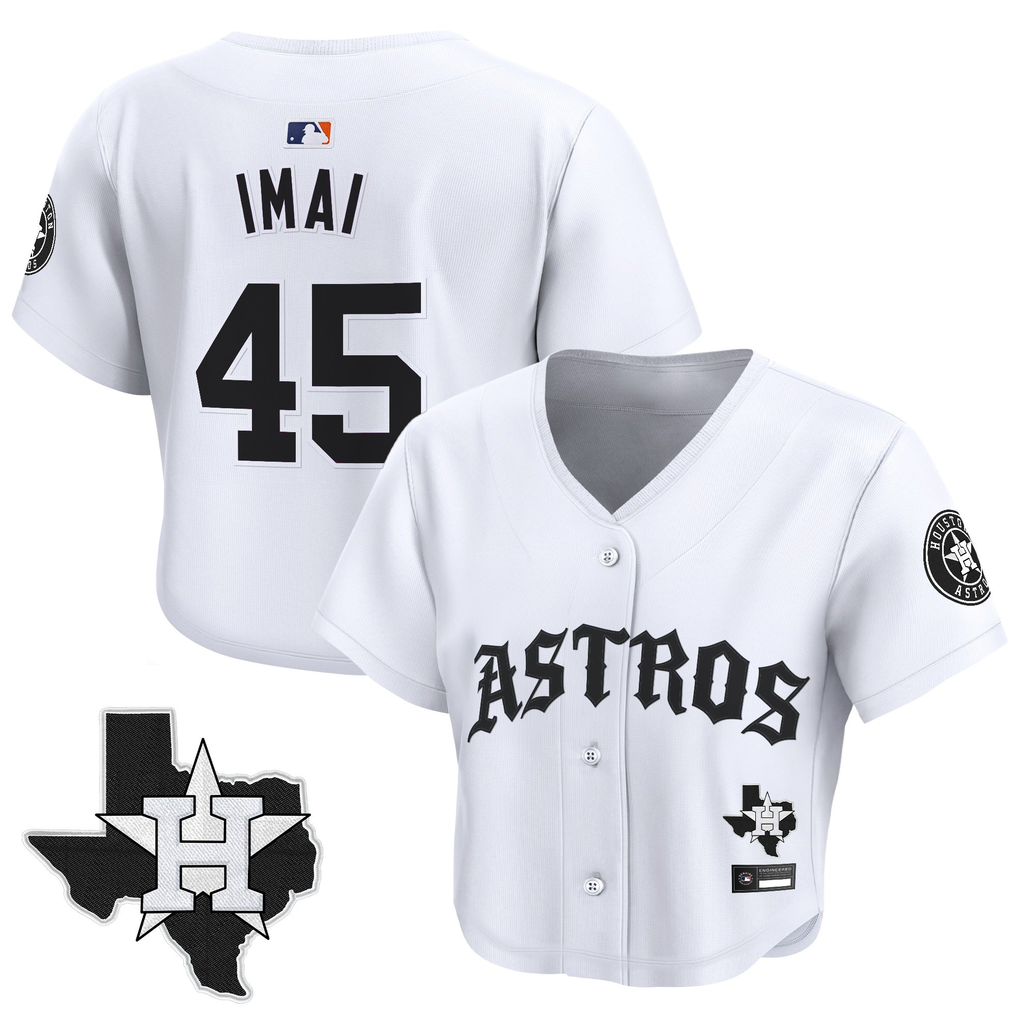 Women's Houston Astros 'Old English Edition' Crop Top Baseball Jersey - All Stitched - Image 23
