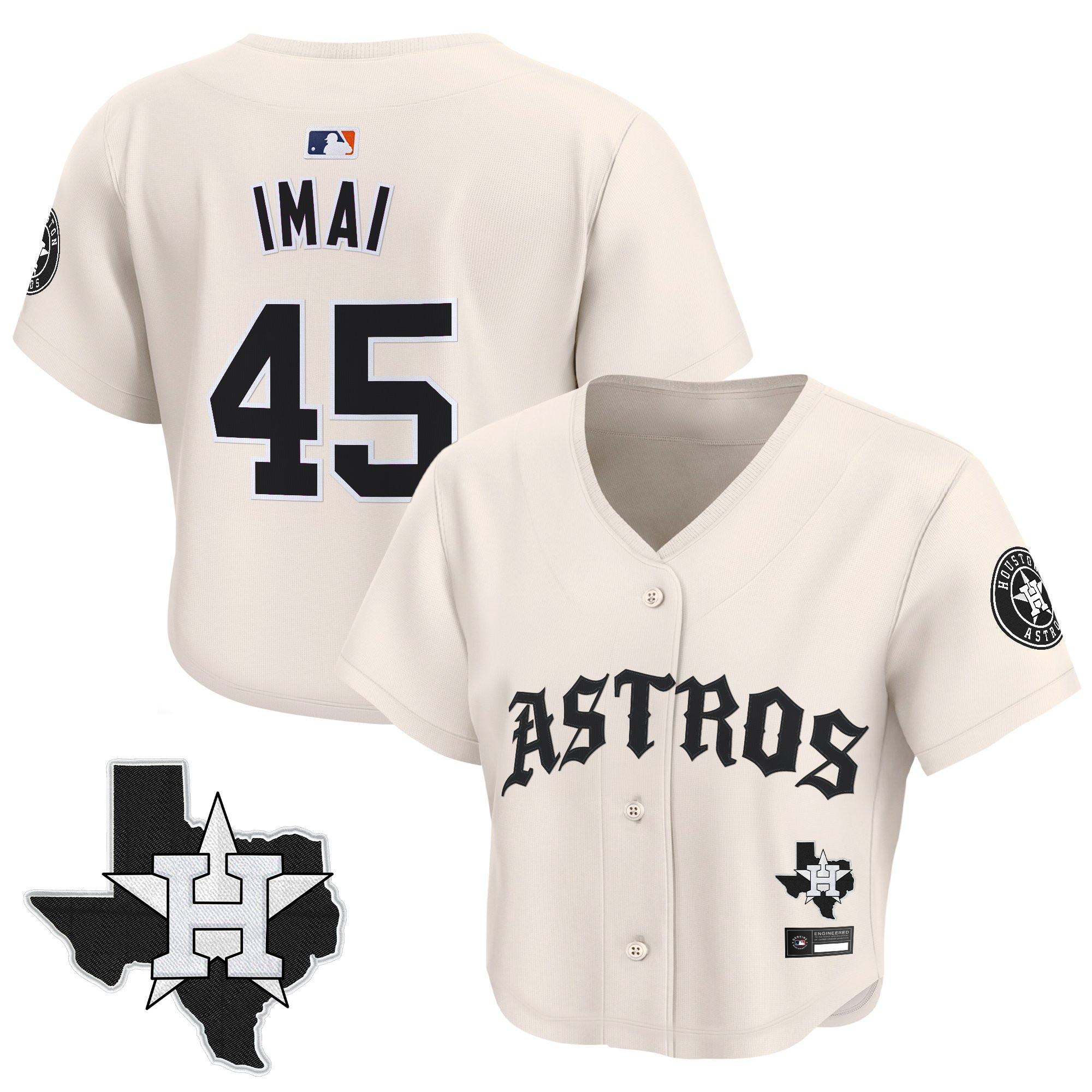 Women's Houston Astros 'Old English Edition' Crop Top Baseball Jersey - All Stitched - Image 33