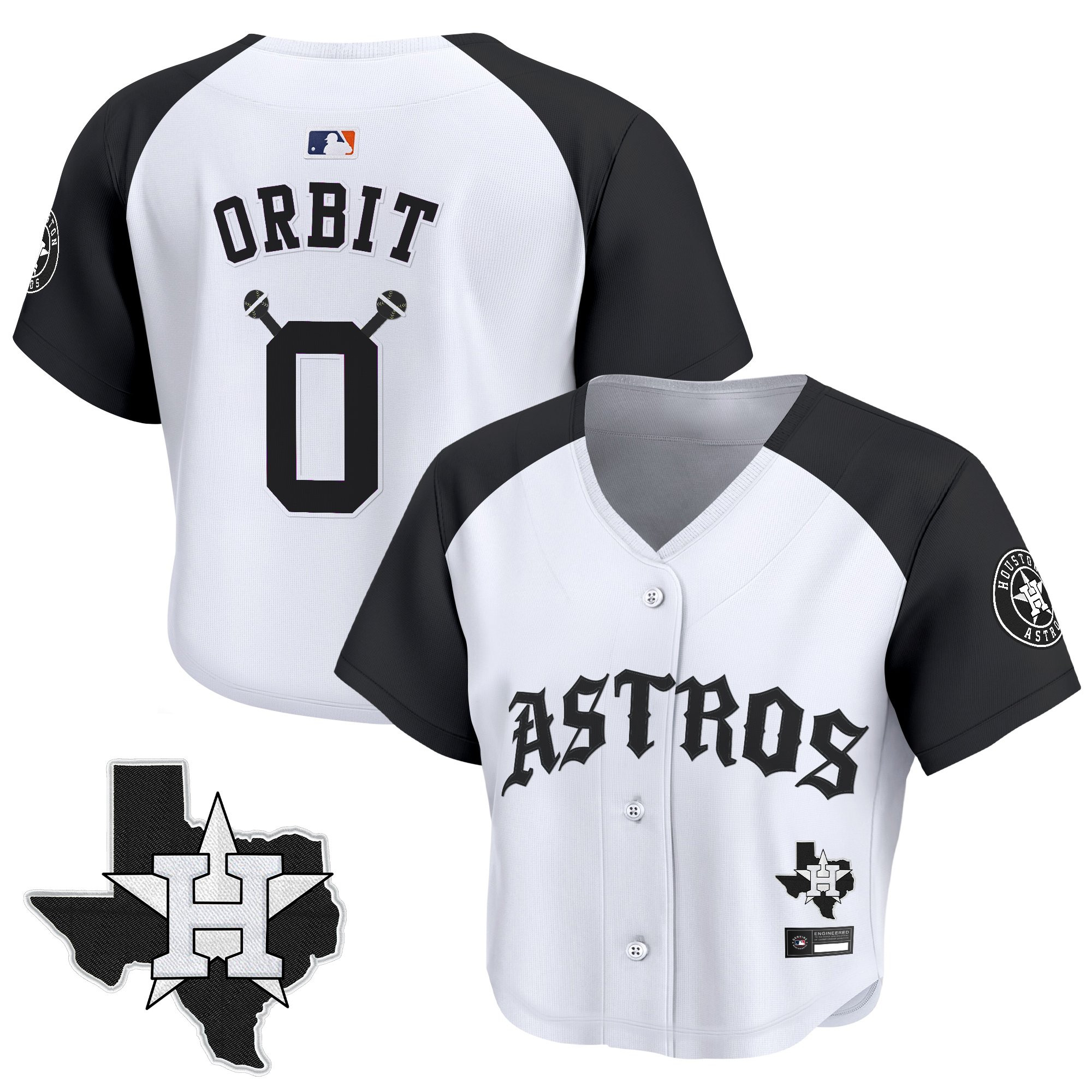 Women's Houston Astros 'Old English Edition' Crop Top Baseball Jersey - All Stitched - Image 16