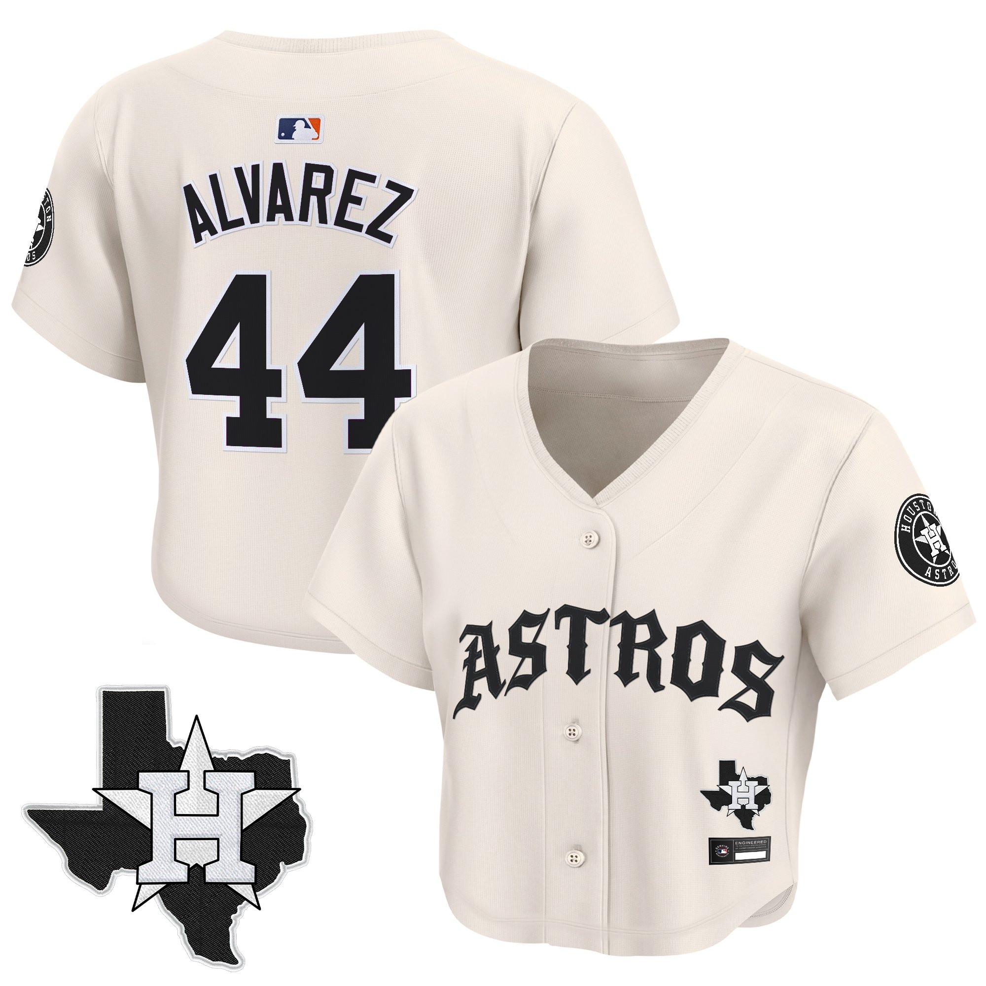 Women's Houston Astros 'Old English Edition' Crop Top Baseball Jersey - All Stitched - Image 35