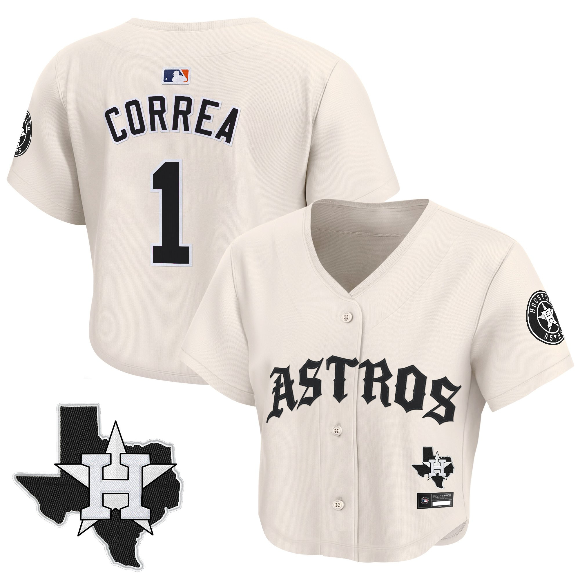 Women's Houston Astros 'Old English Edition' Crop Top Baseball Jersey - All Stitched - Image 39