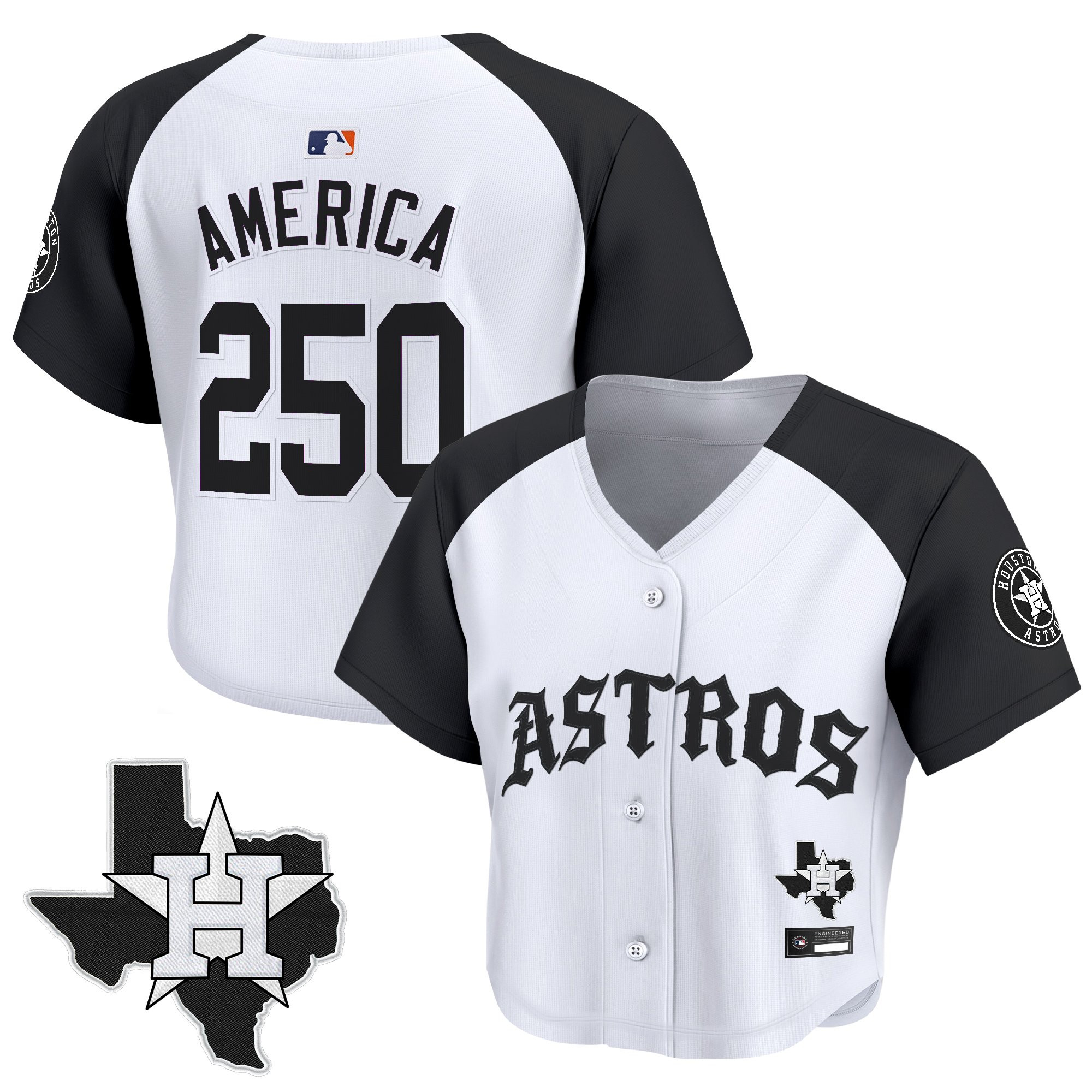 Women's Houston Astros 'Old English Edition' Crop Top Baseball Jersey - All Stitched - Image 12
