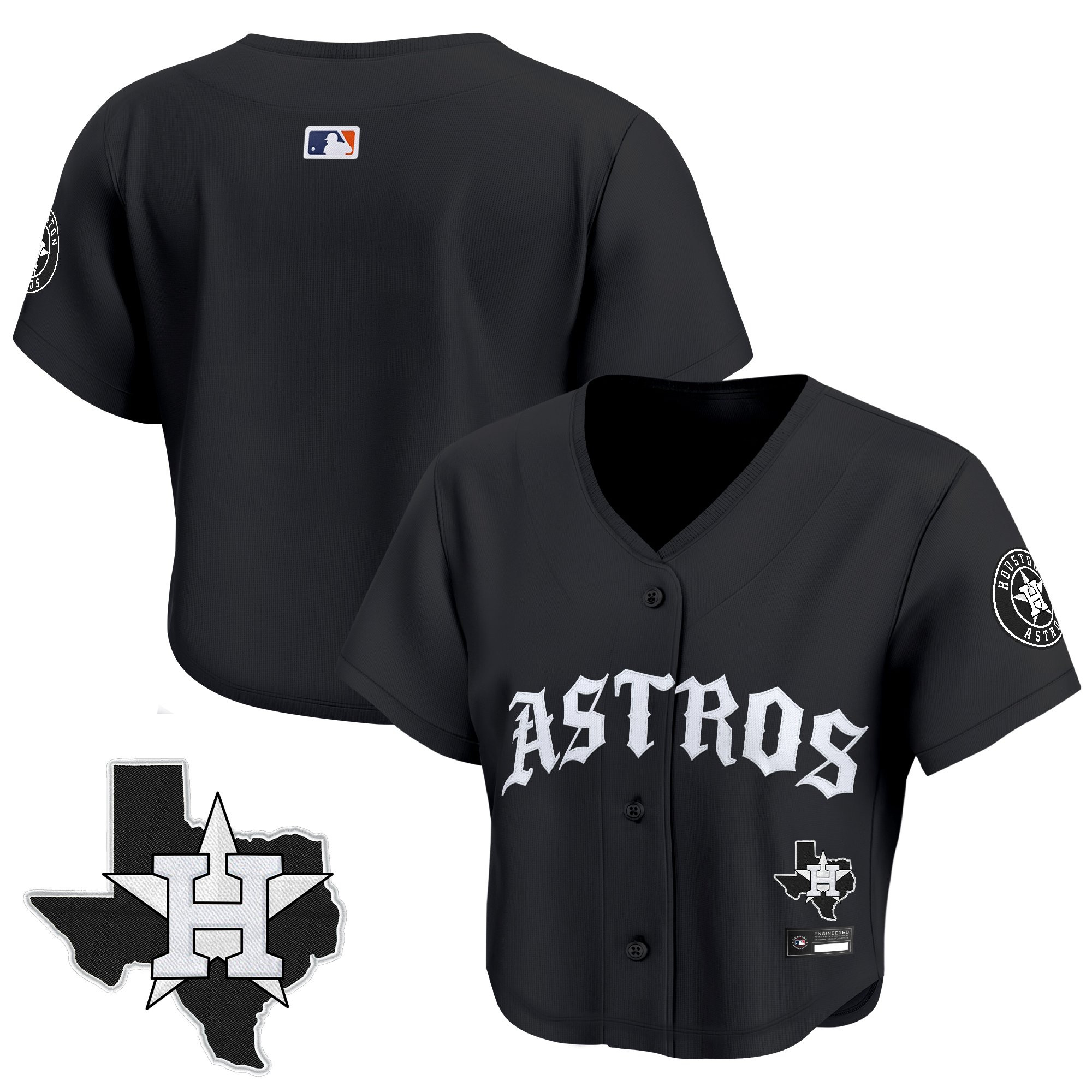 Women's Houston Astros 'Old English Edition' Crop Top Baseball Jersey - All Stitched - Image 10