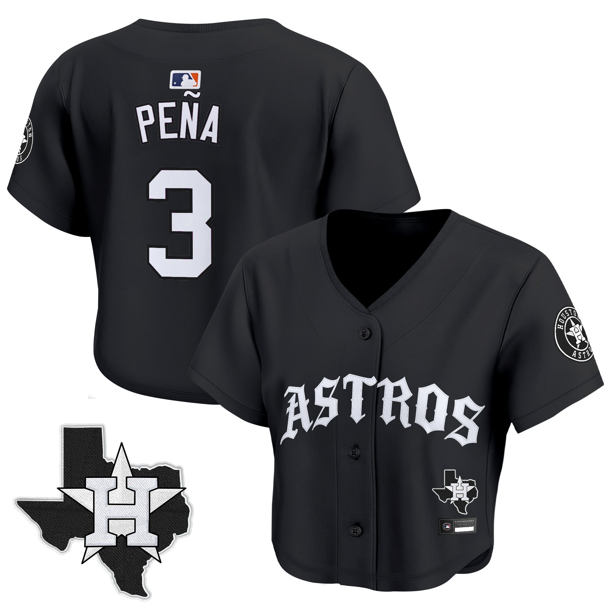 Women's Houston Astros 'Old English Edition' Crop Top Baseball Jersey - All Stitched - Image 4