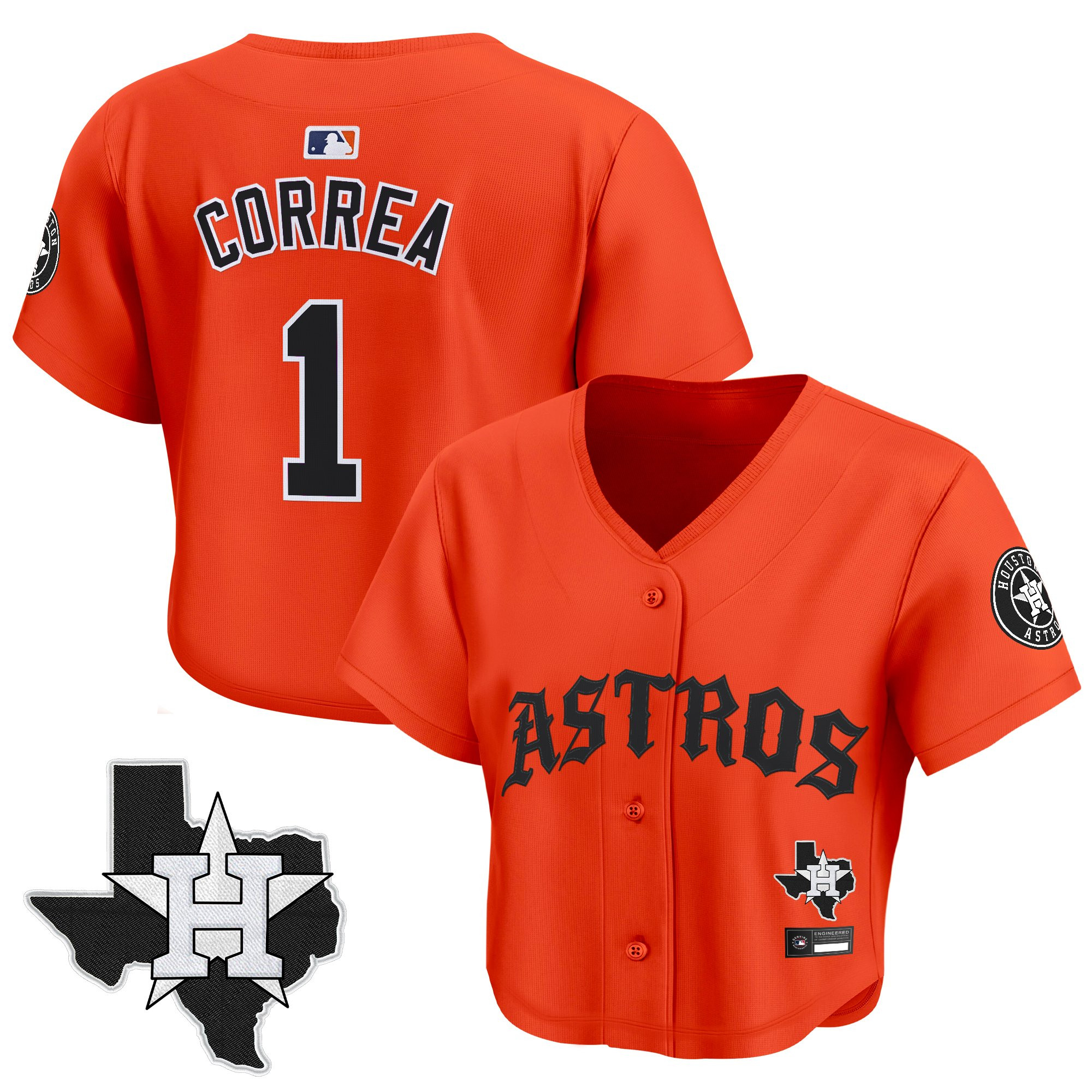 Women's Houston Astros 'Old English Edition' Crop Top Baseball Jersey - All Stitched - Image 49