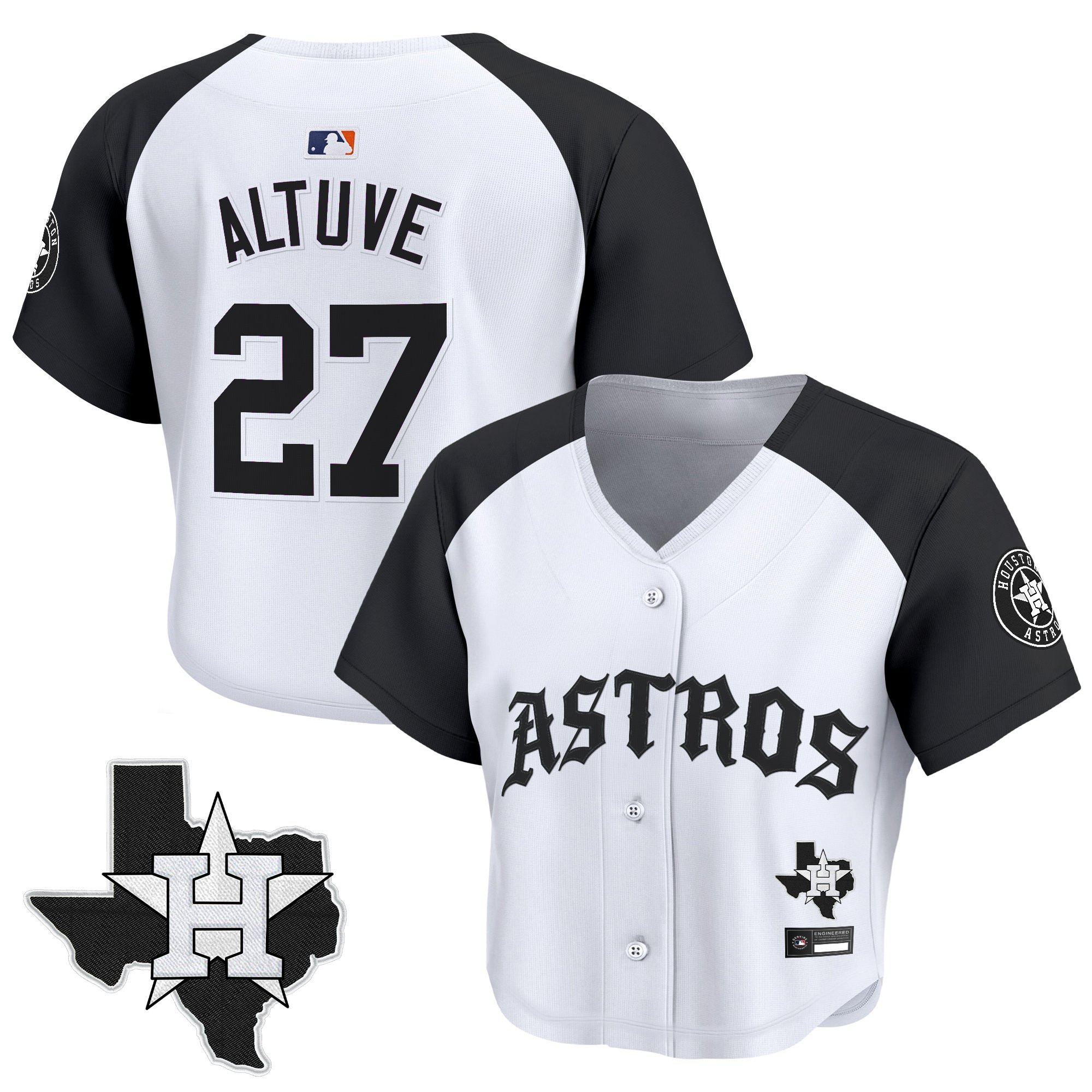 Women's Houston Astros 'Old English Edition' Crop Top Baseball Jersey - All Stitched - Image 11