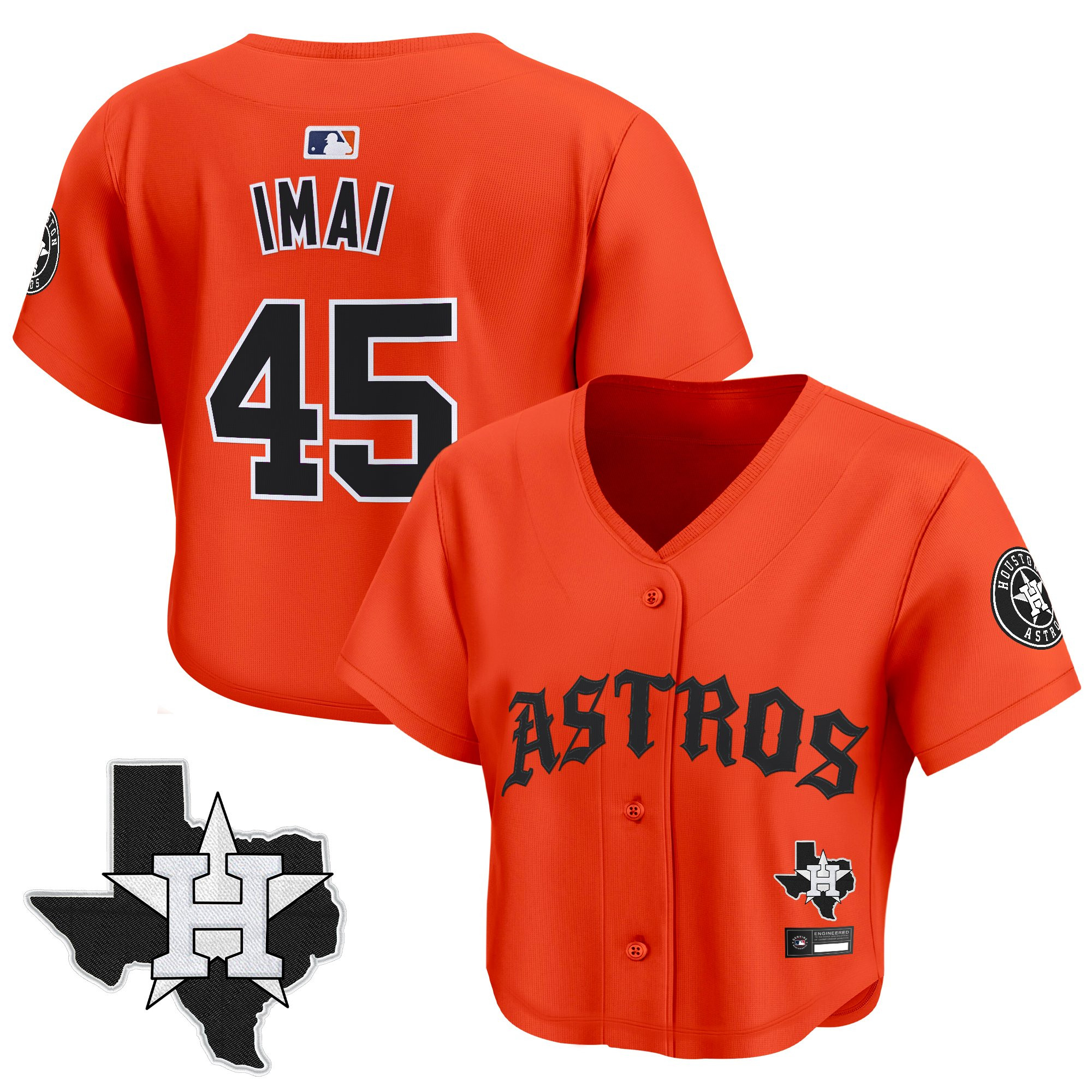 Women's Houston Astros 'Old English Edition' Crop Top Baseball Jersey - All Stitched - Image 43