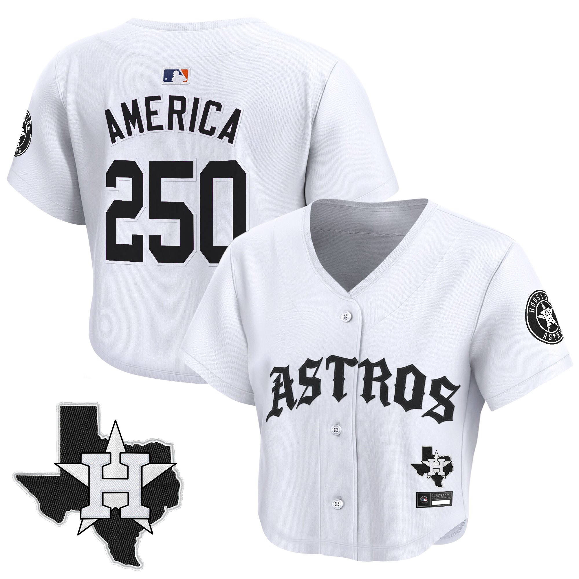 Women's Houston Astros 'Old English Edition' Crop Top Baseball Jersey - All Stitched - Image 22