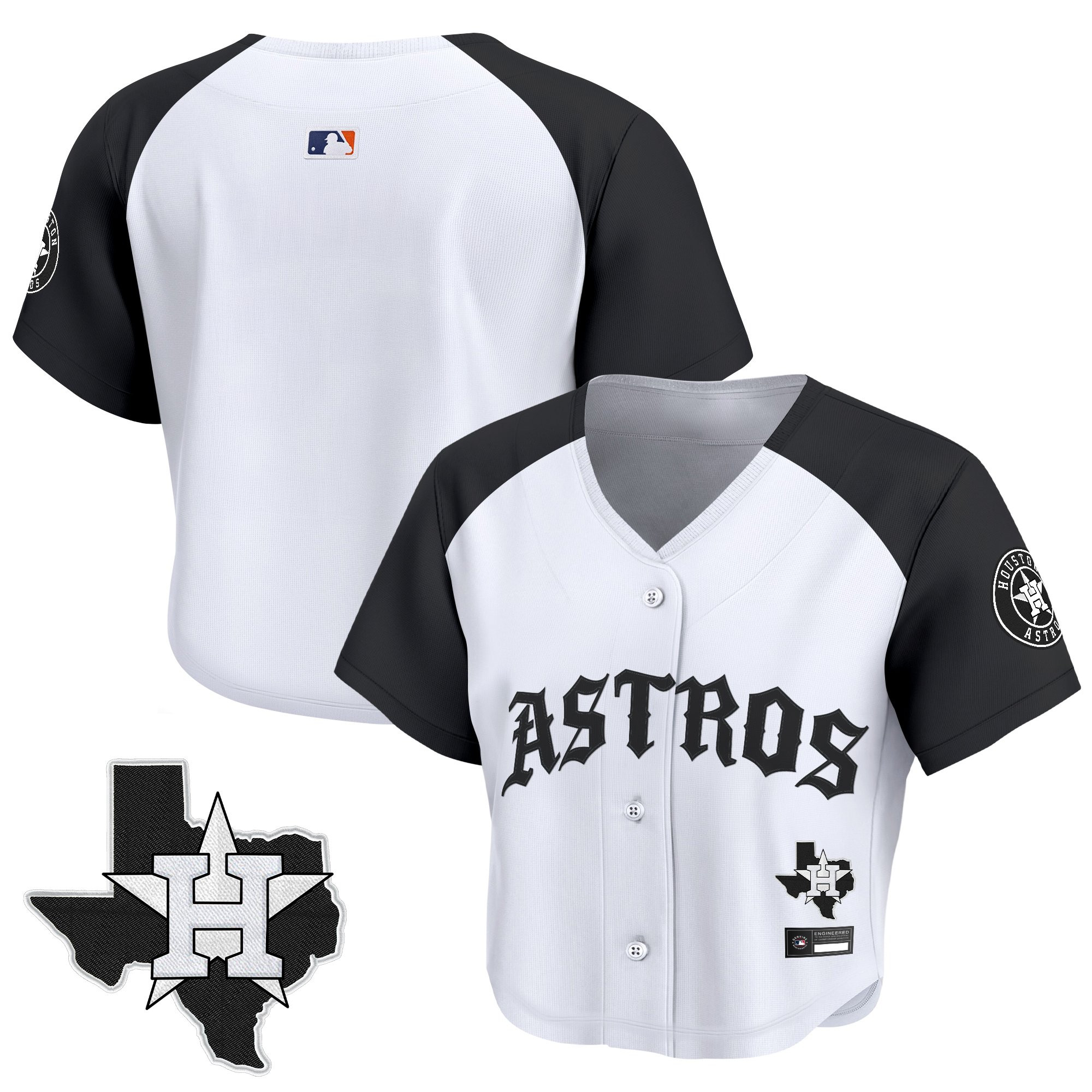 Women's Houston Astros 'Old English Edition' Crop Top Baseball Jersey - All Stitched - Image 20