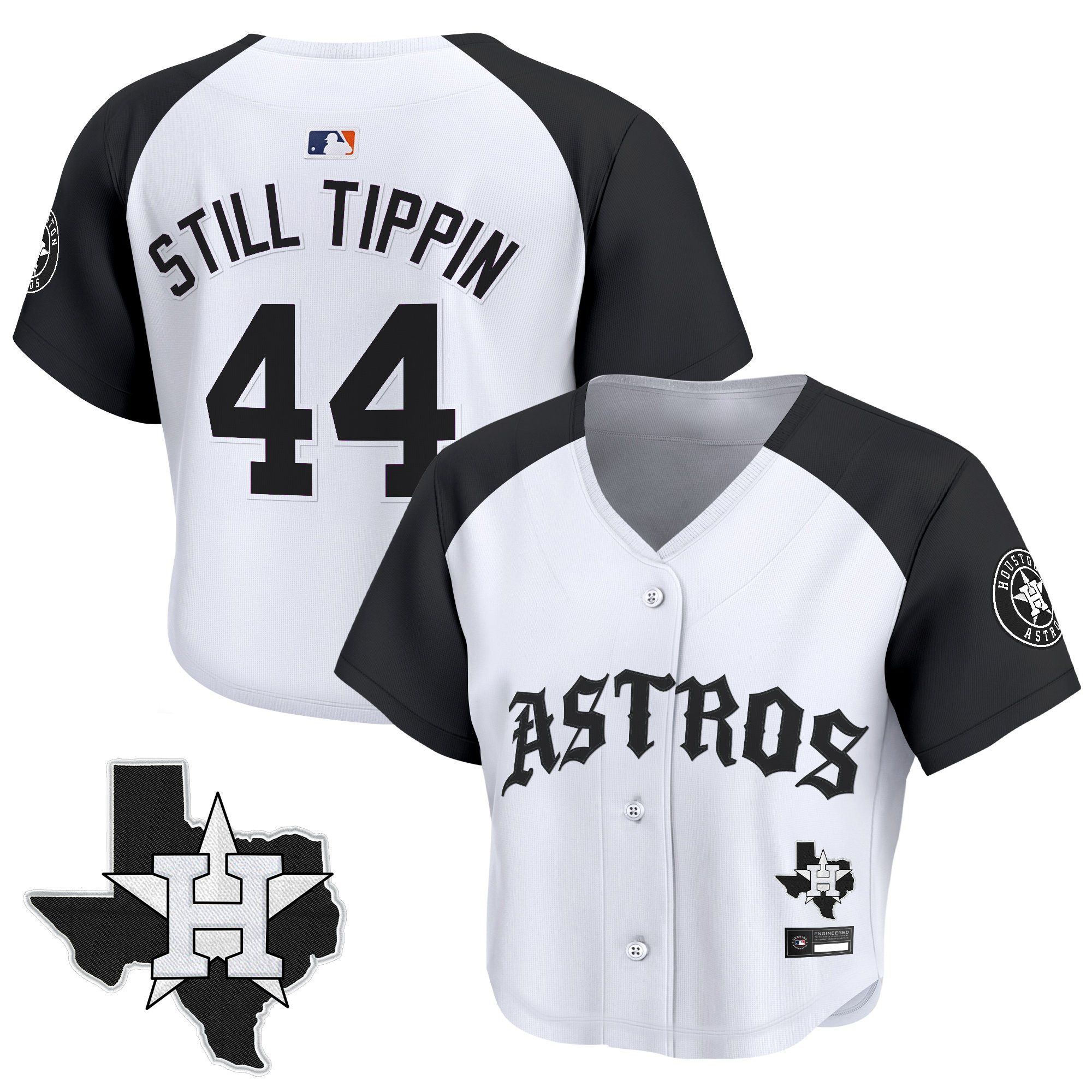 Women's Houston Astros 'Old English Edition' Crop Top Baseball Jersey - All Stitched - Image 18