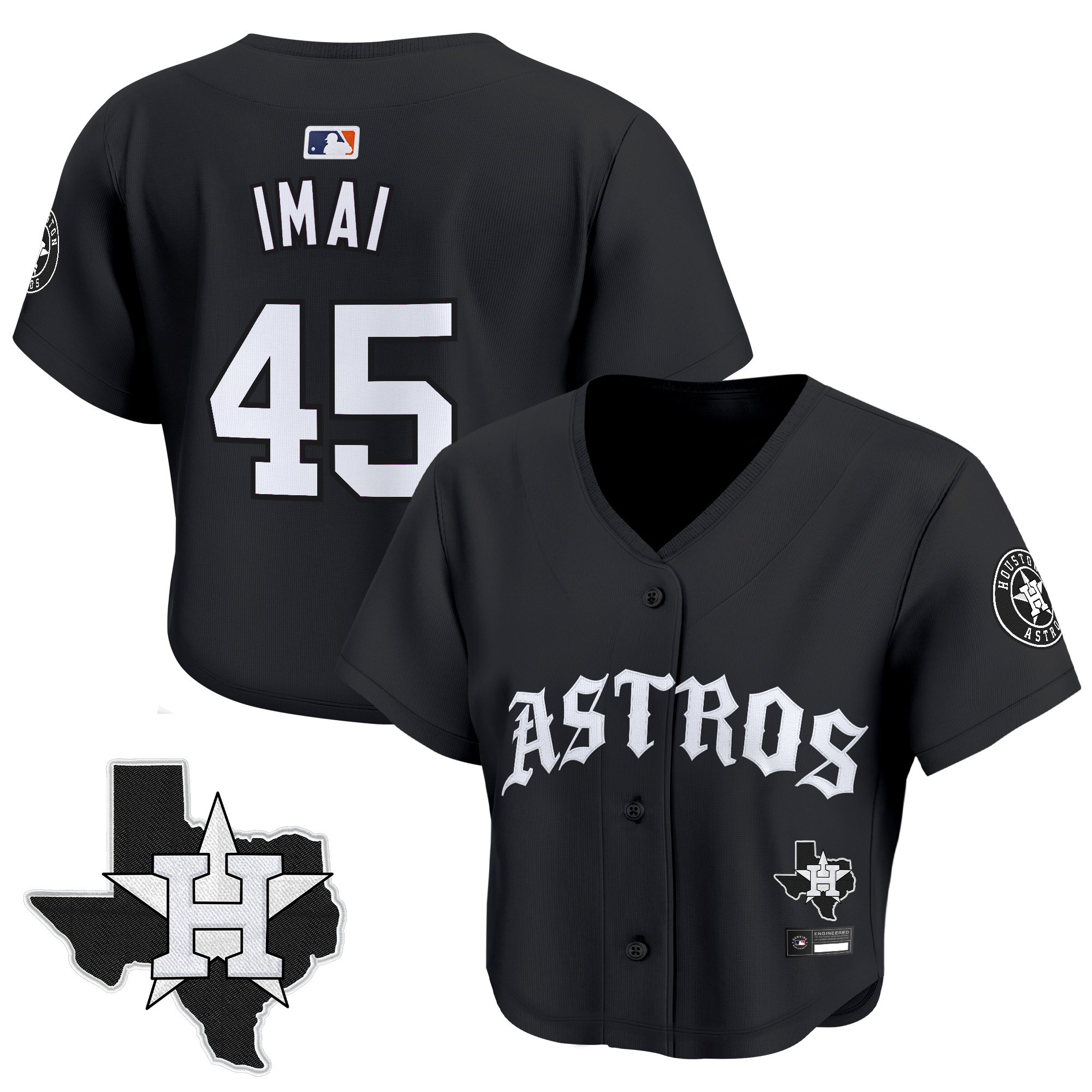 Women's Houston Astros 'Old English Edition' Crop Top Baseball Jersey - All Stitched - Image 3