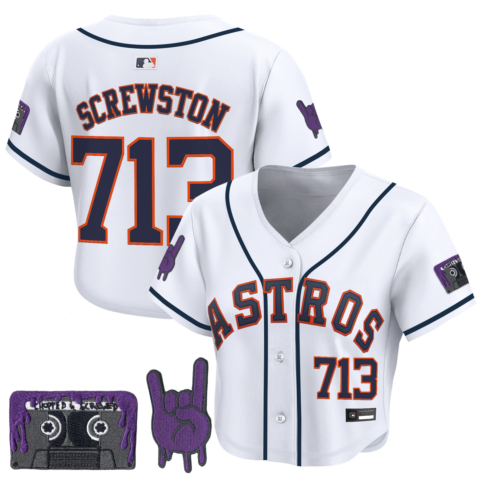 Women's Houston Astros DJ Screw Patch Crop top Baseball Jersey - All Stitched - Image 31