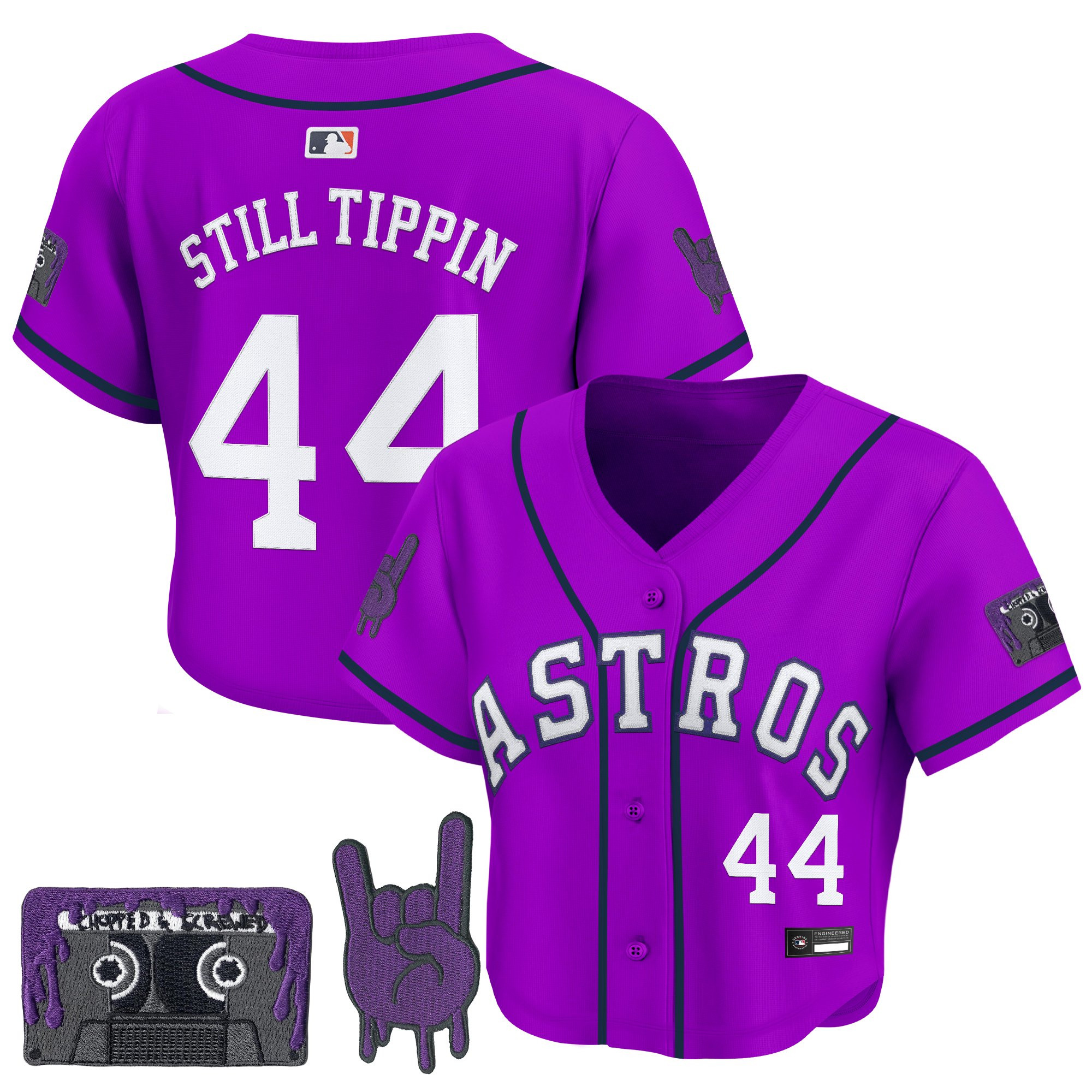 Women's Houston Astros DJ Screw Patch Crop top Baseball Jersey - All Stitched - Image 2
