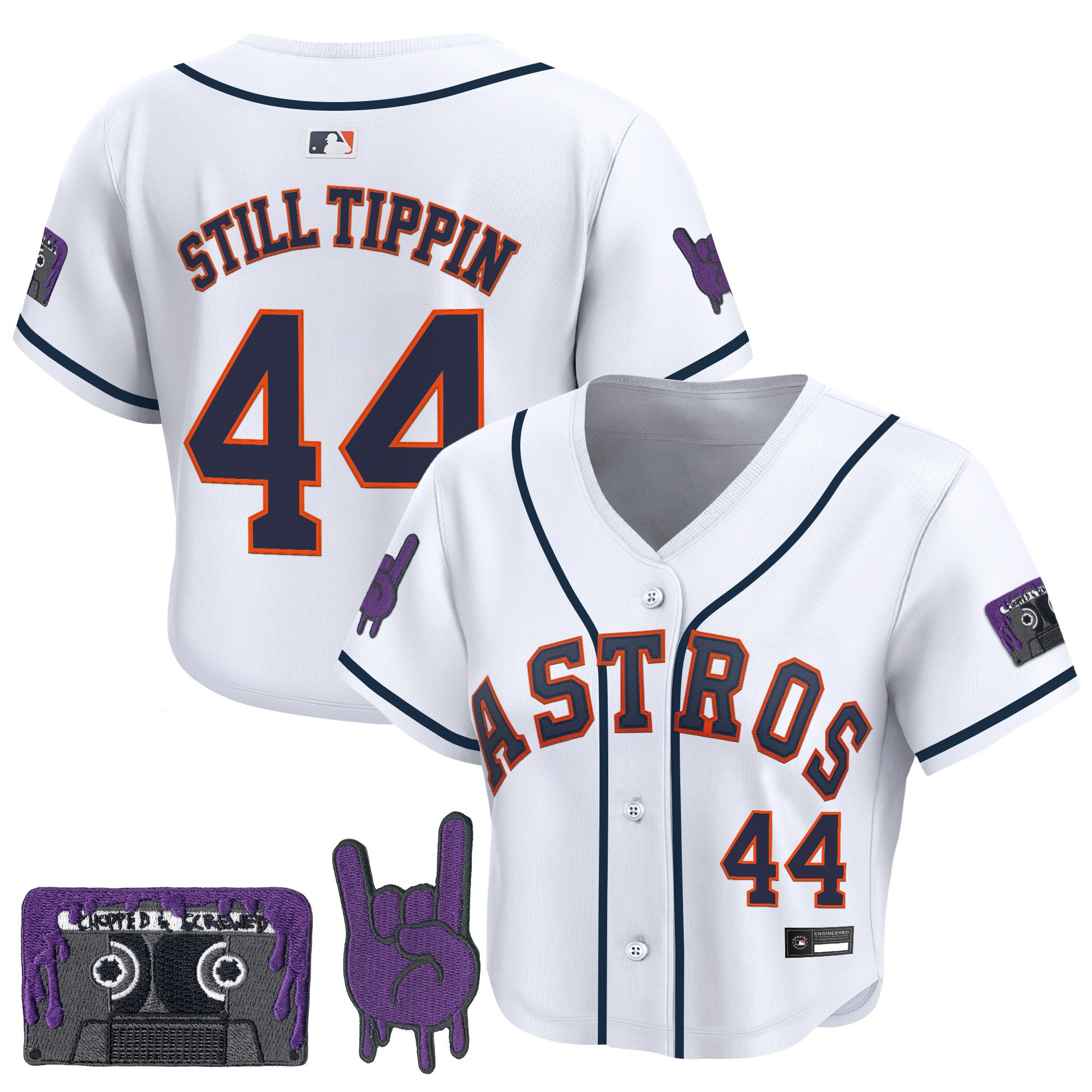 Women's Houston Astros DJ Screw Patch Crop top Baseball Jersey - All Stitched - Image 32
