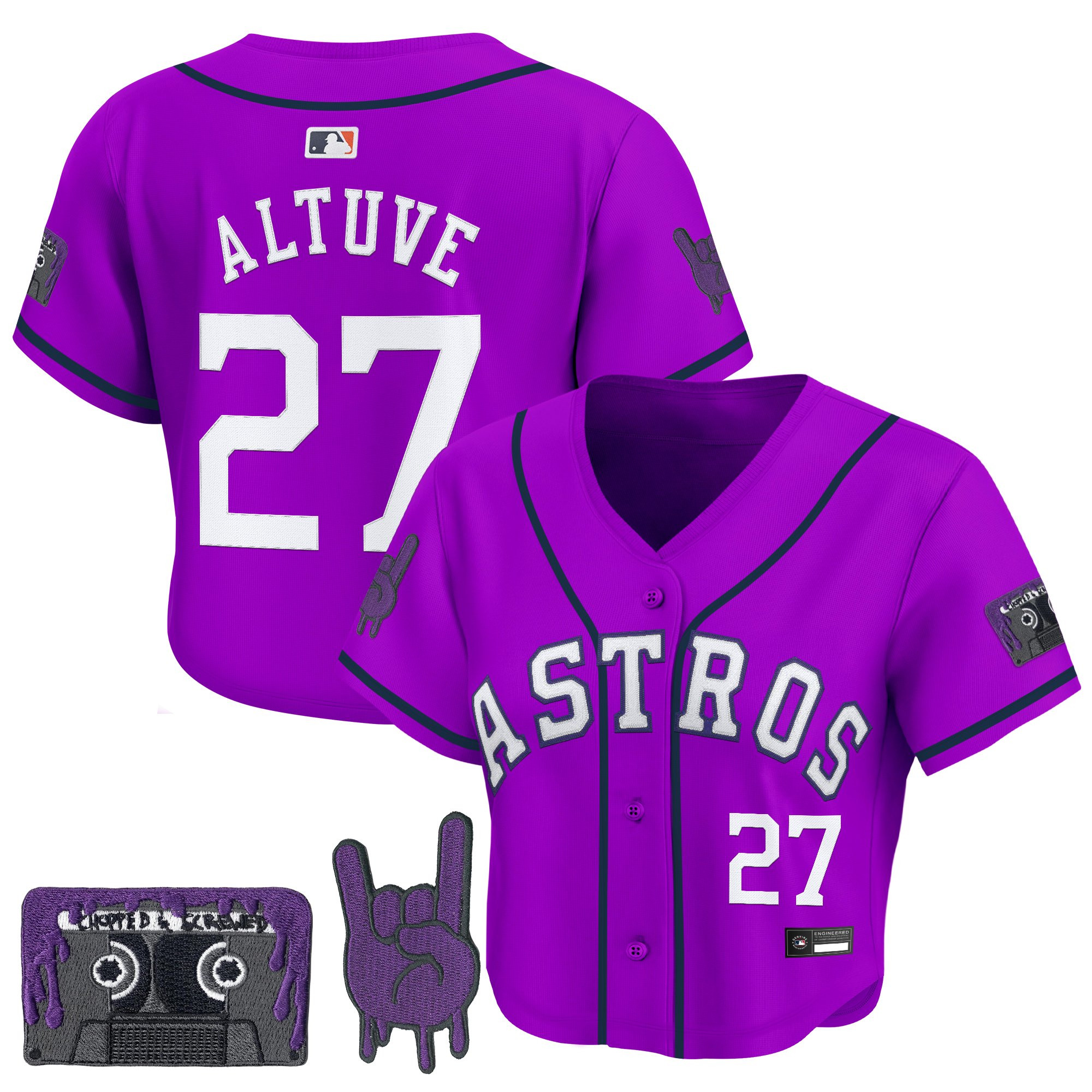 Women's Houston Astros DJ Screw Patch Crop top Baseball Jersey - All Stitched - Image 3