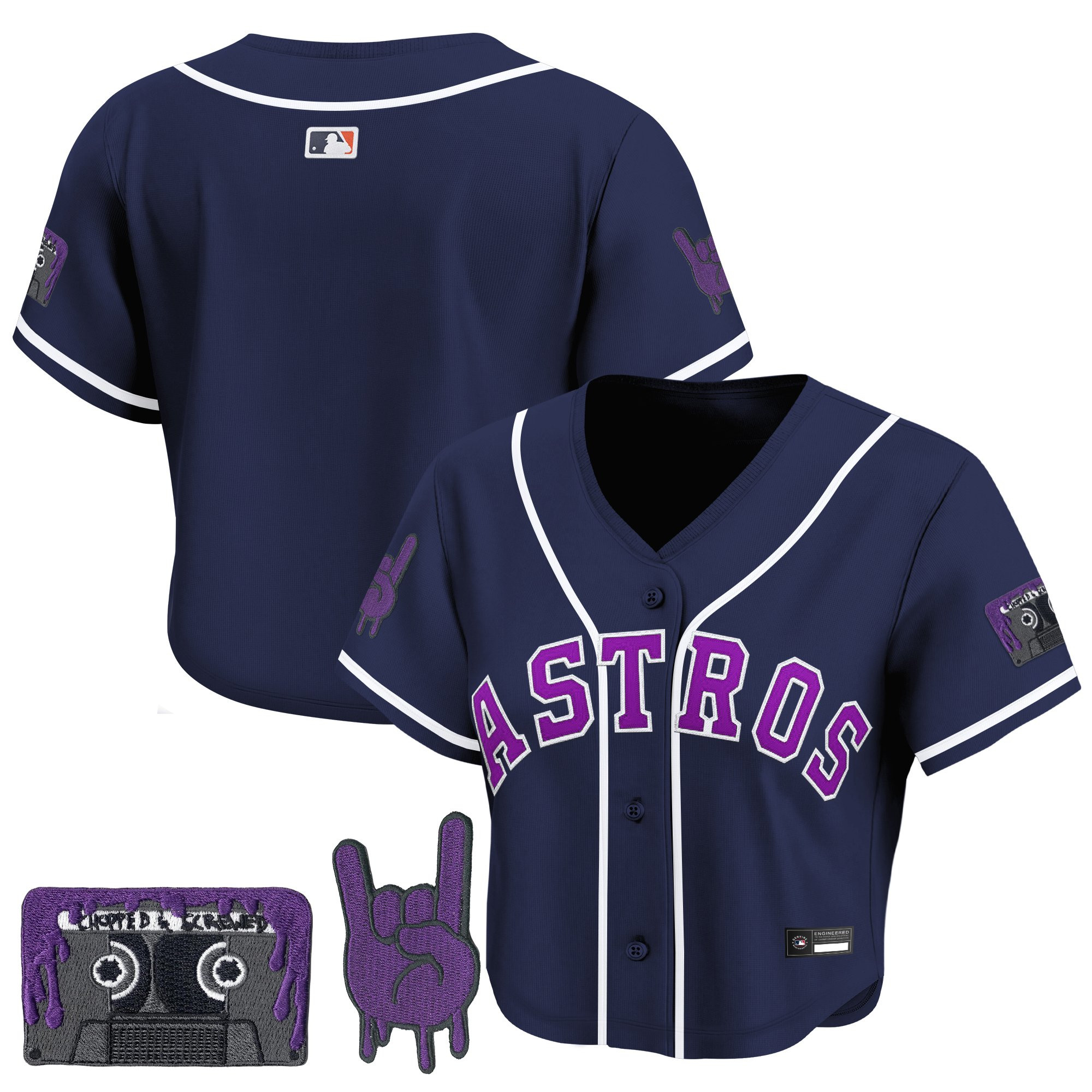 Women's Houston Astros DJ Screw Patch Crop top Baseball Jersey - All Stitched - Image 50
