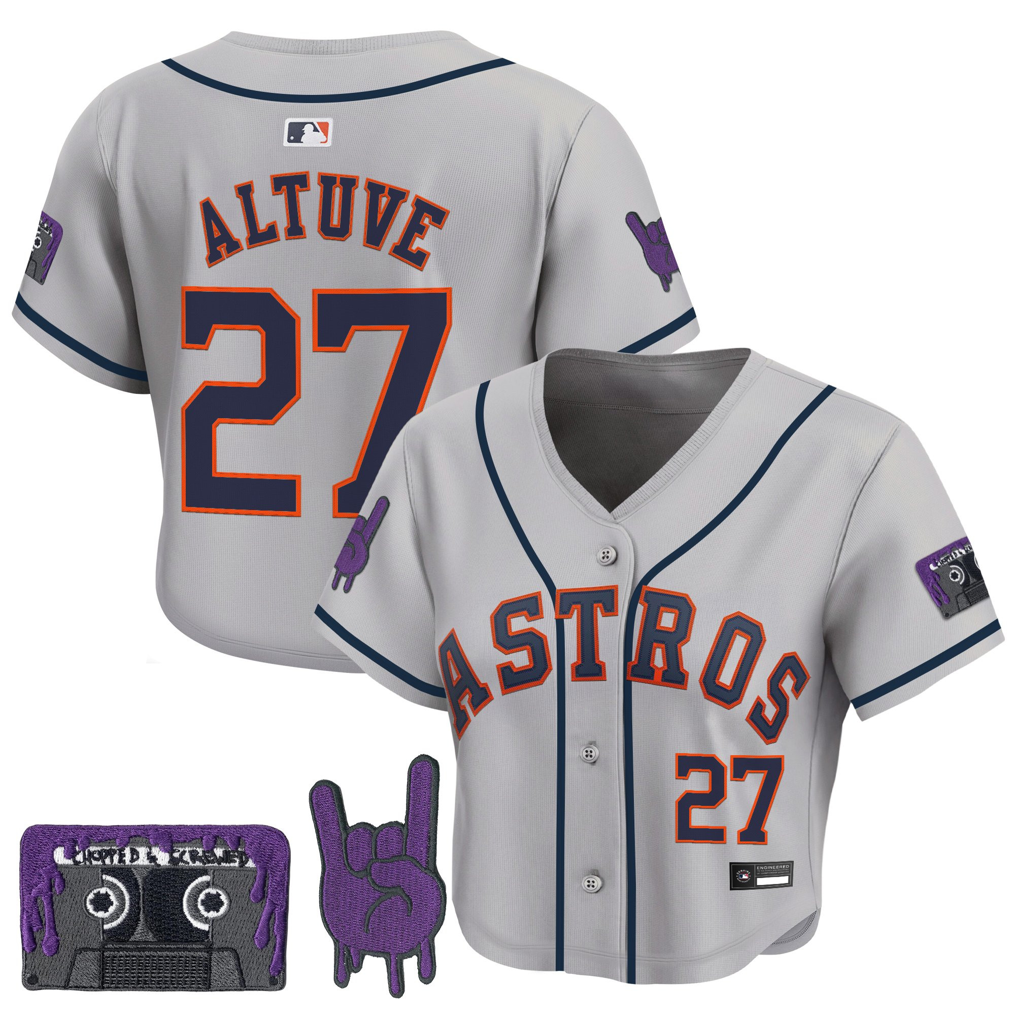 Women's Houston Astros DJ Screw Patch Crop top Baseball Jersey - All Stitched - Image 23