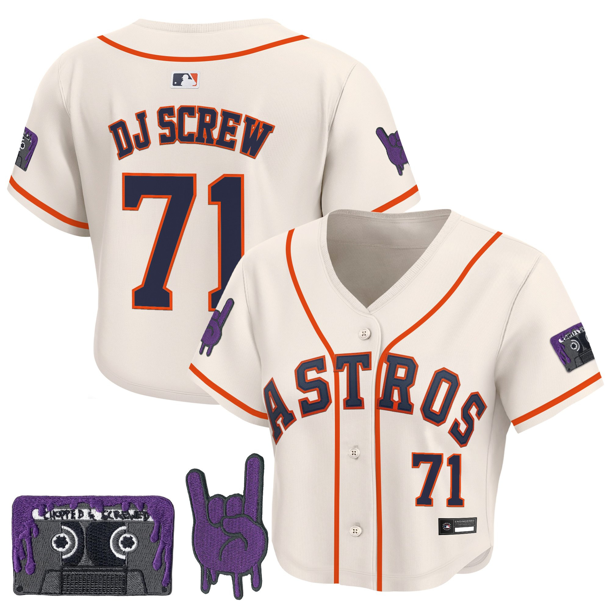 Women's Houston Astros DJ Screw Patch Crop top Baseball Jersey - All Stitched - Image 18