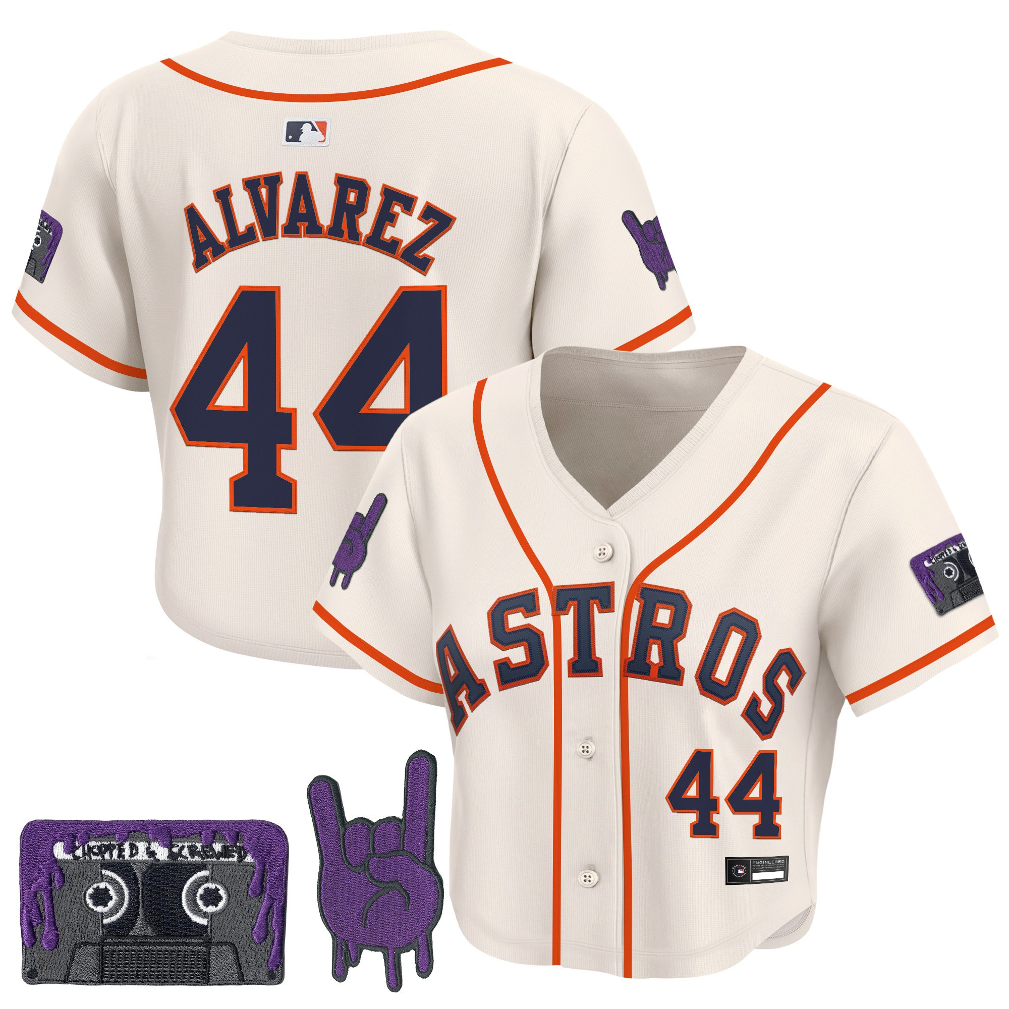 Women's Houston Astros DJ Screw Patch Crop top Baseball Jersey - All Stitched - Image 16