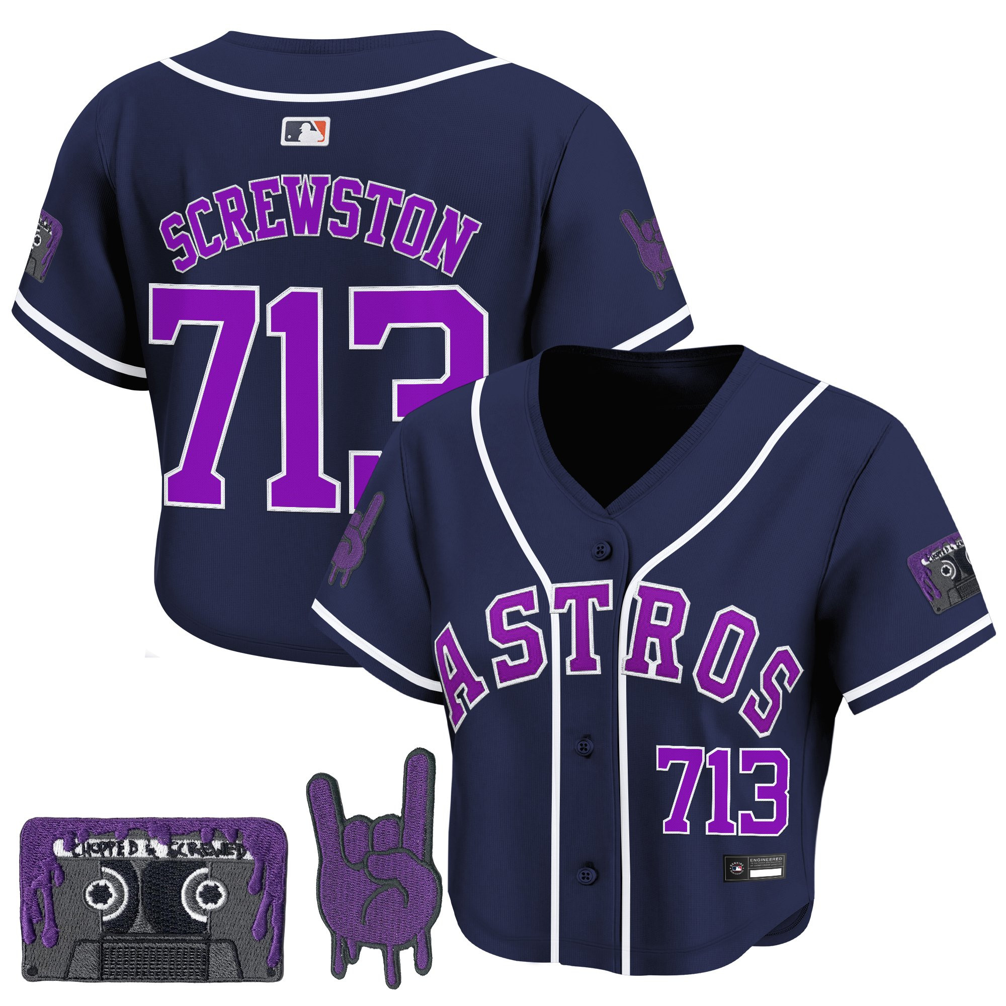 Women's Houston Astros DJ Screw Patch Crop top Baseball Jersey - All Stitched - Image 41