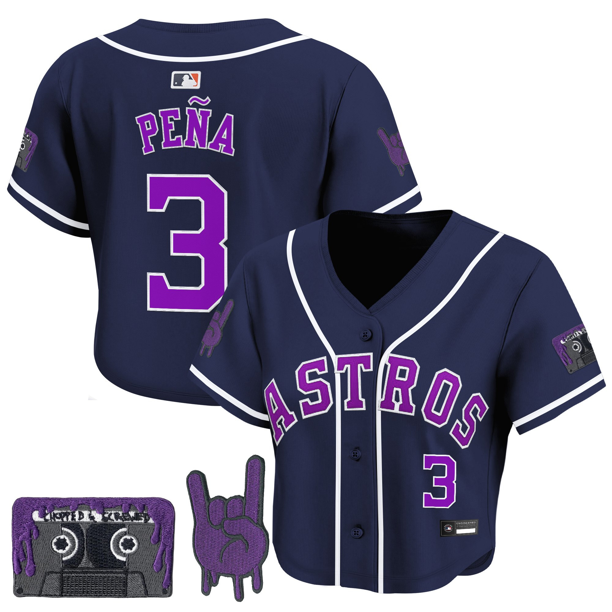 Women's Houston Astros DJ Screw Patch Crop top Baseball Jersey - All Stitched - Image 44