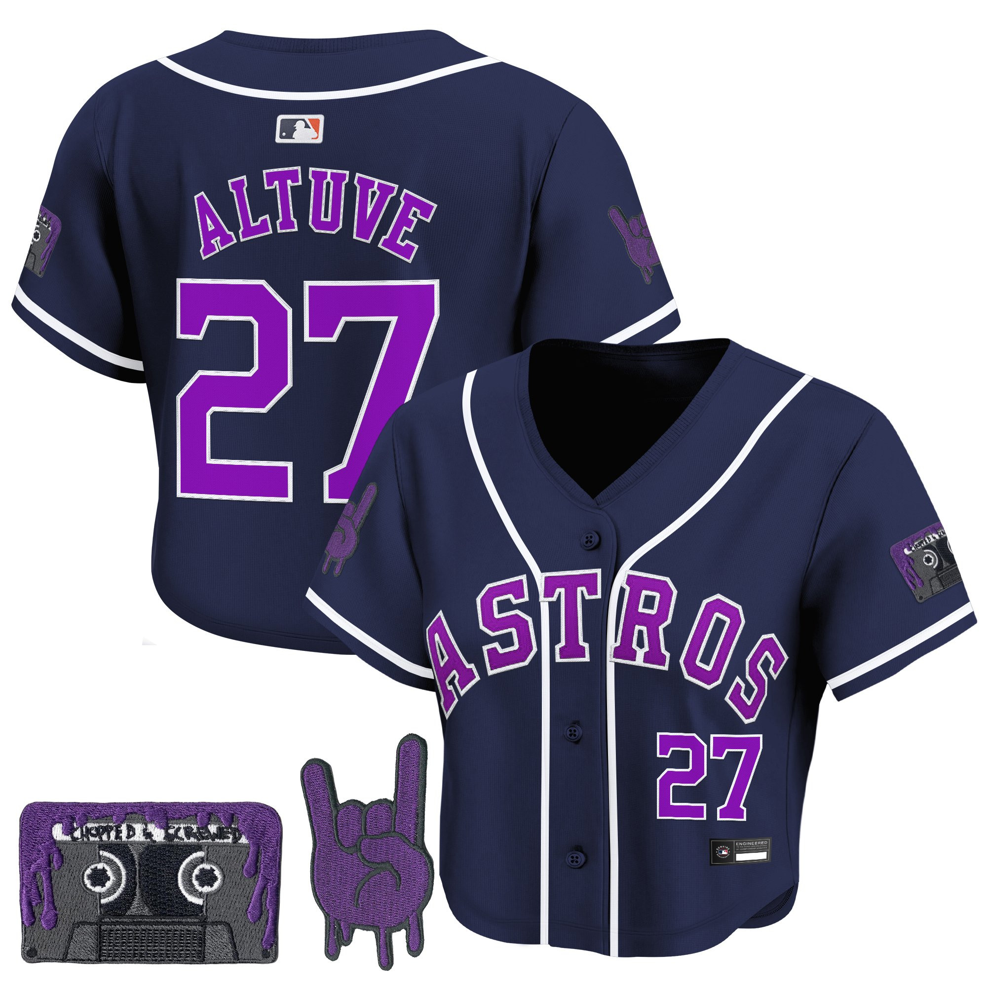Women's Houston Astros DJ Screw Patch Crop top Baseball Jersey - All Stitched - Image 43