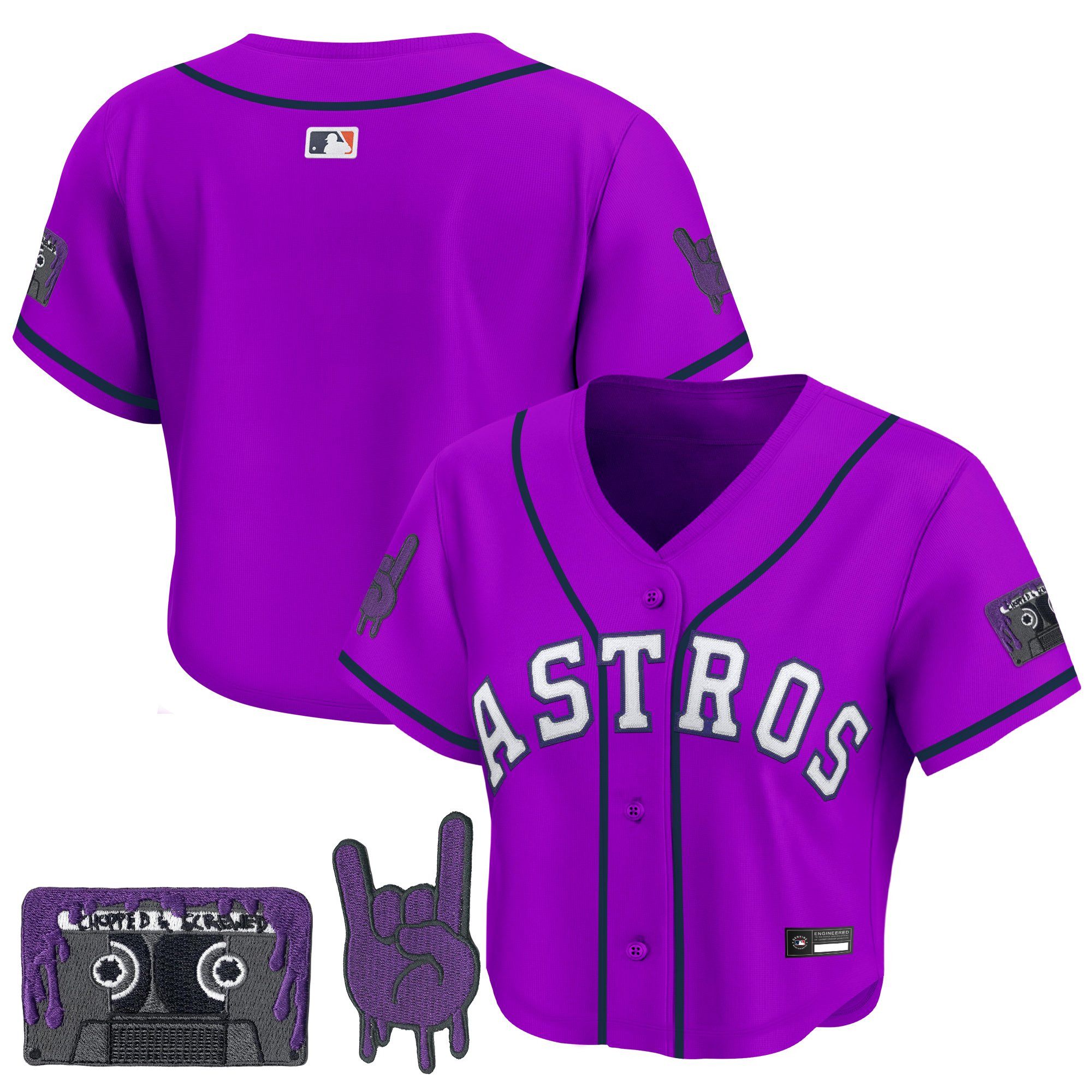 Women's Houston Astros DJ Screw Patch Crop top Baseball Jersey - All Stitched - Image 10