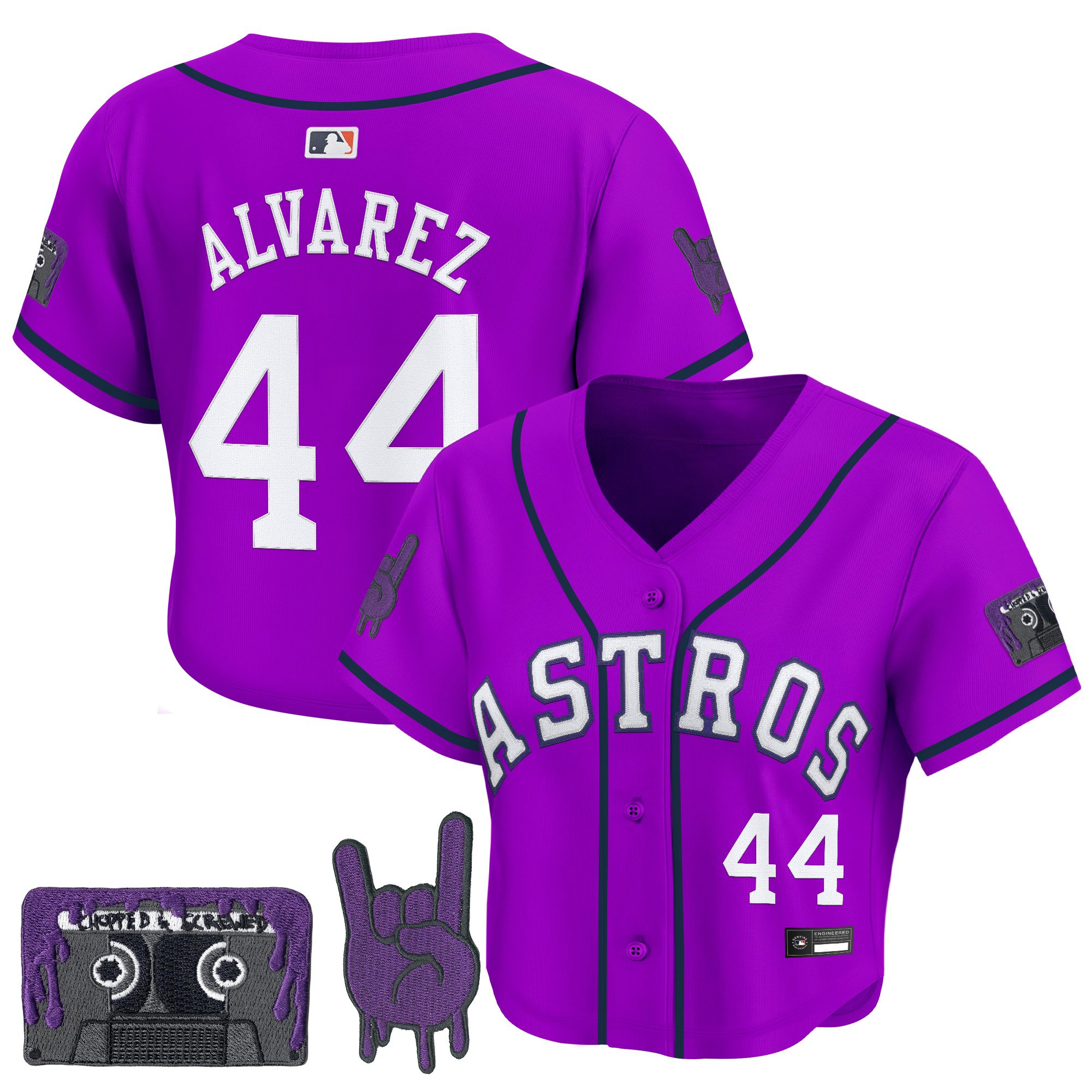 Women's Houston Astros DJ Screw Patch Crop top Baseball Jersey - All Stitched - Image 6