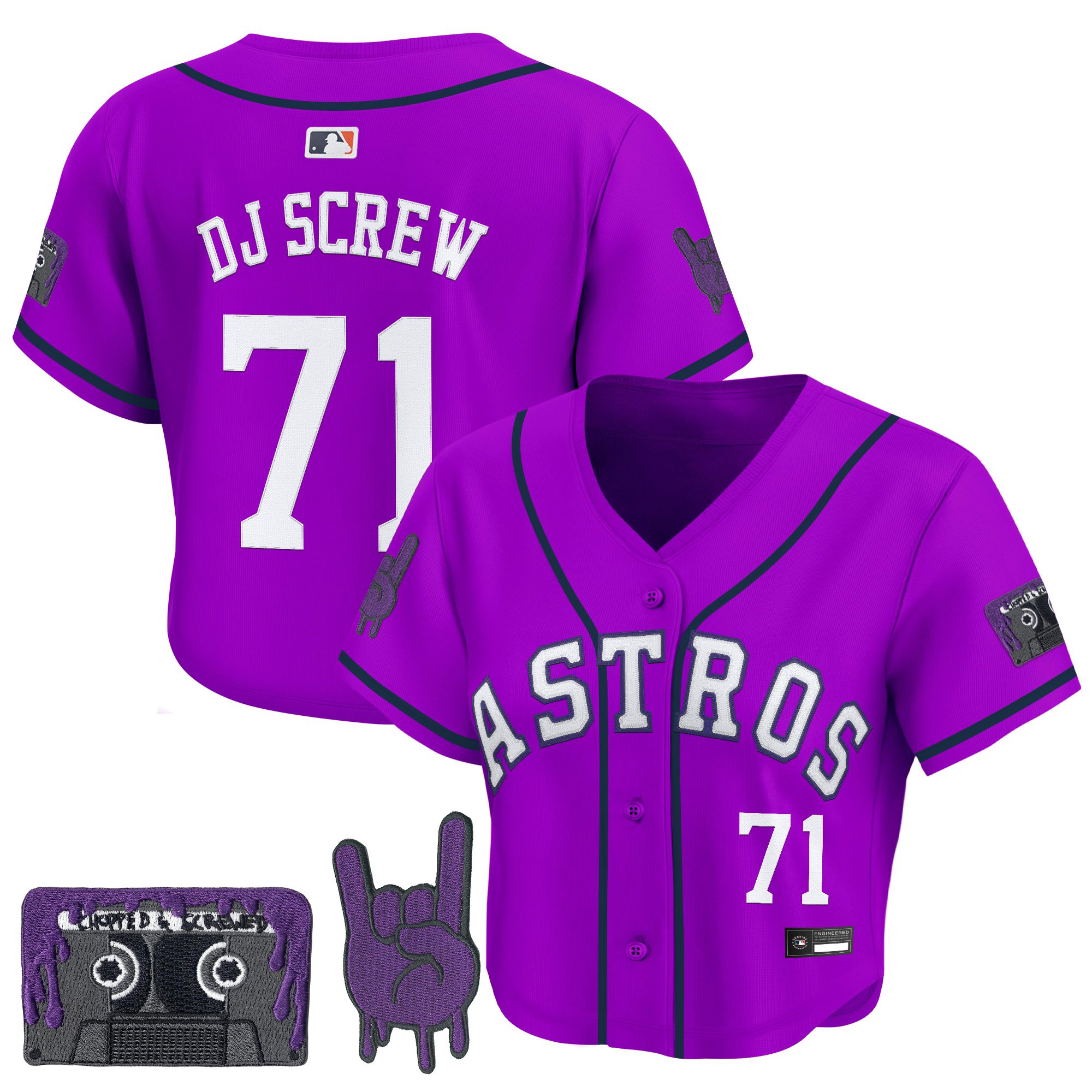 Women's Houston Astros DJ Screw Patch Crop top Baseball Jersey - All Stitched - Image 8
