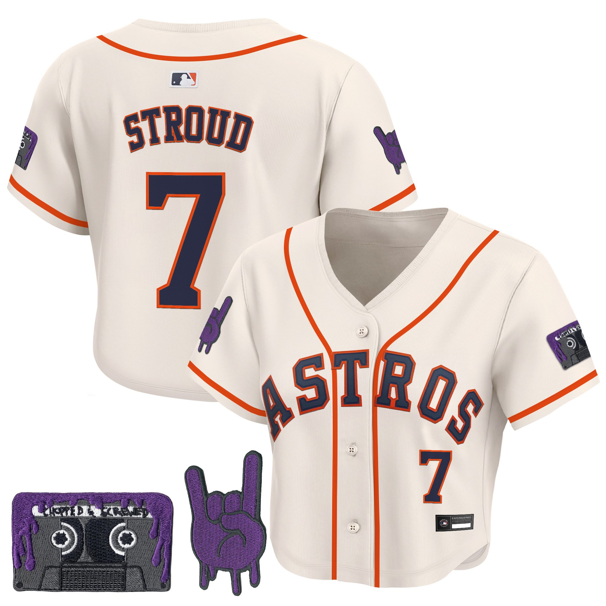 Women's Houston Astros DJ Screw Patch Crop top Baseball Jersey - All Stitched - Image 17