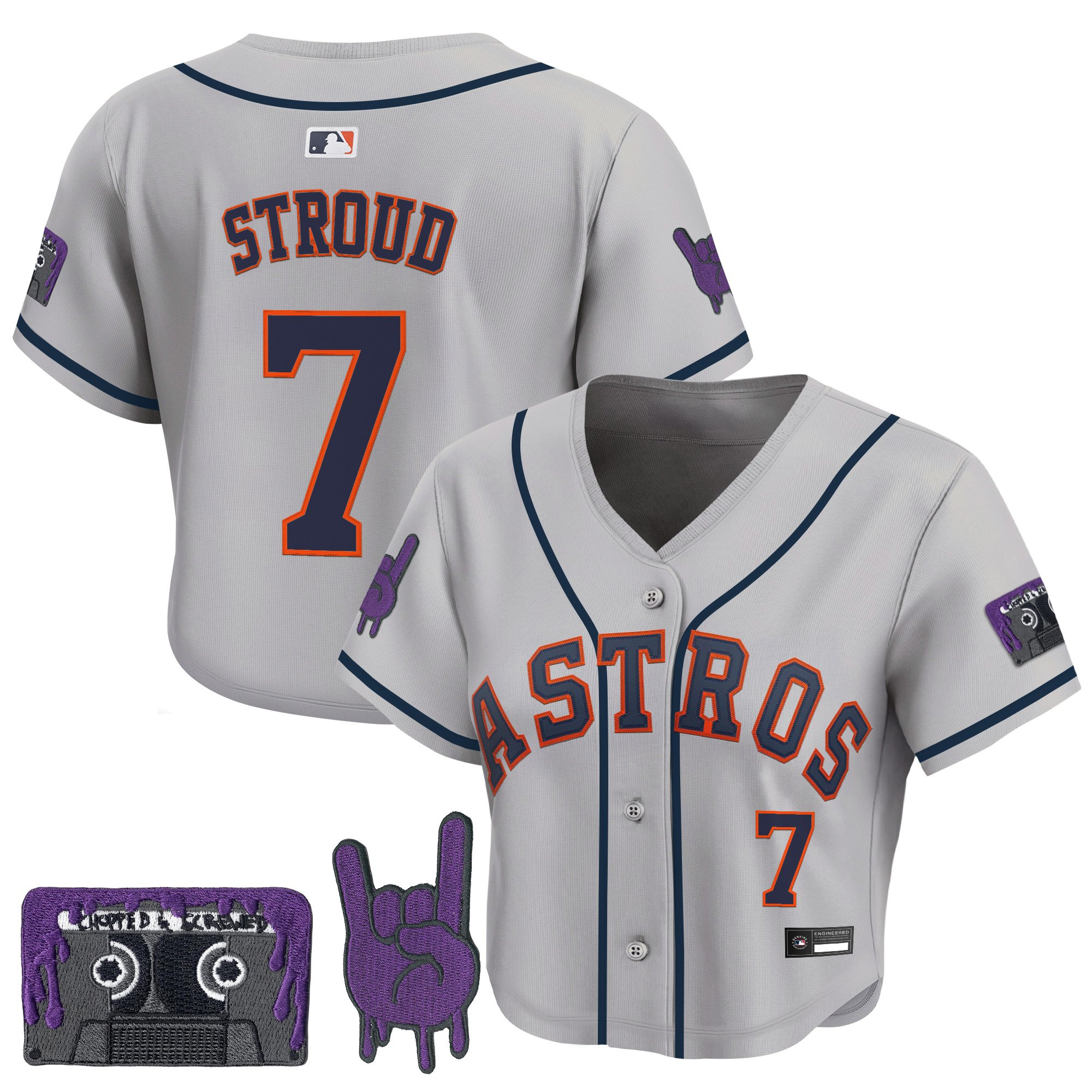 Women's Houston Astros DJ Screw Patch Crop top Baseball Jersey - All Stitched - Image 27