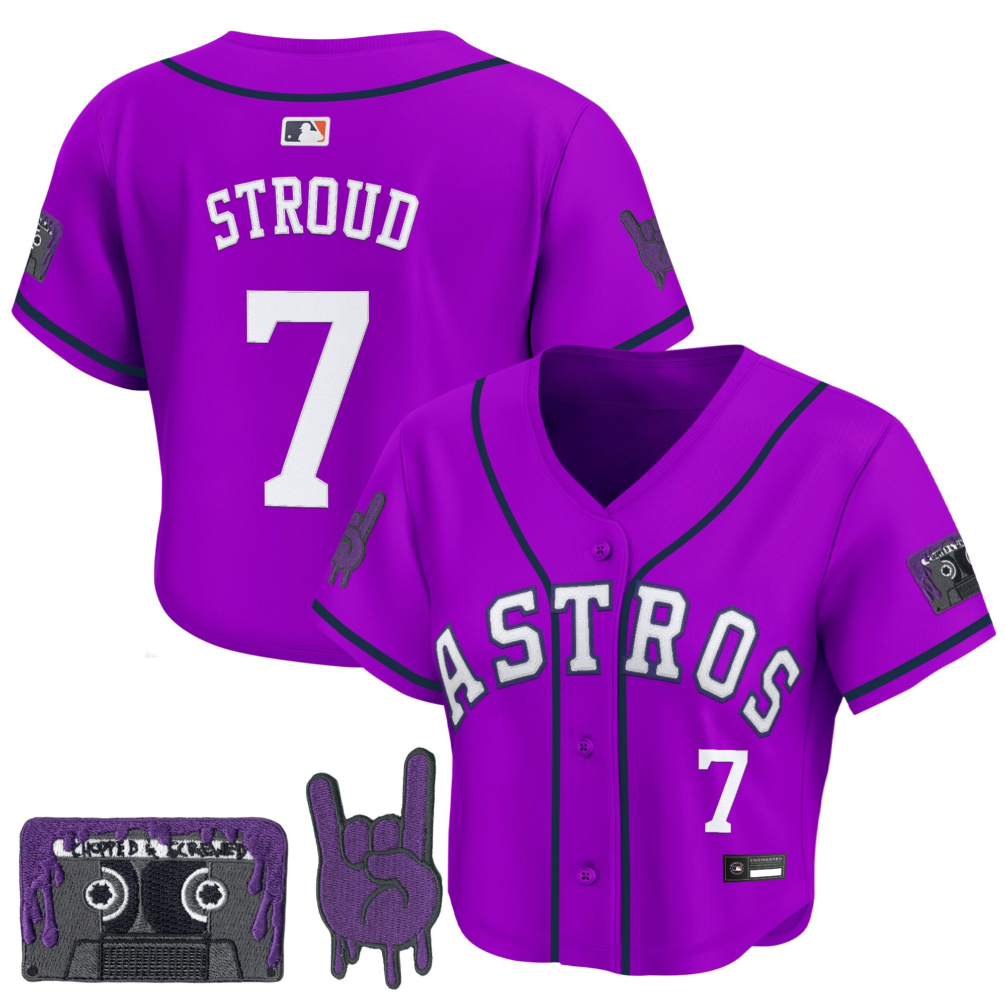 Women's Houston Astros DJ Screw Patch Crop top Baseball Jersey - All Stitched - Image 7