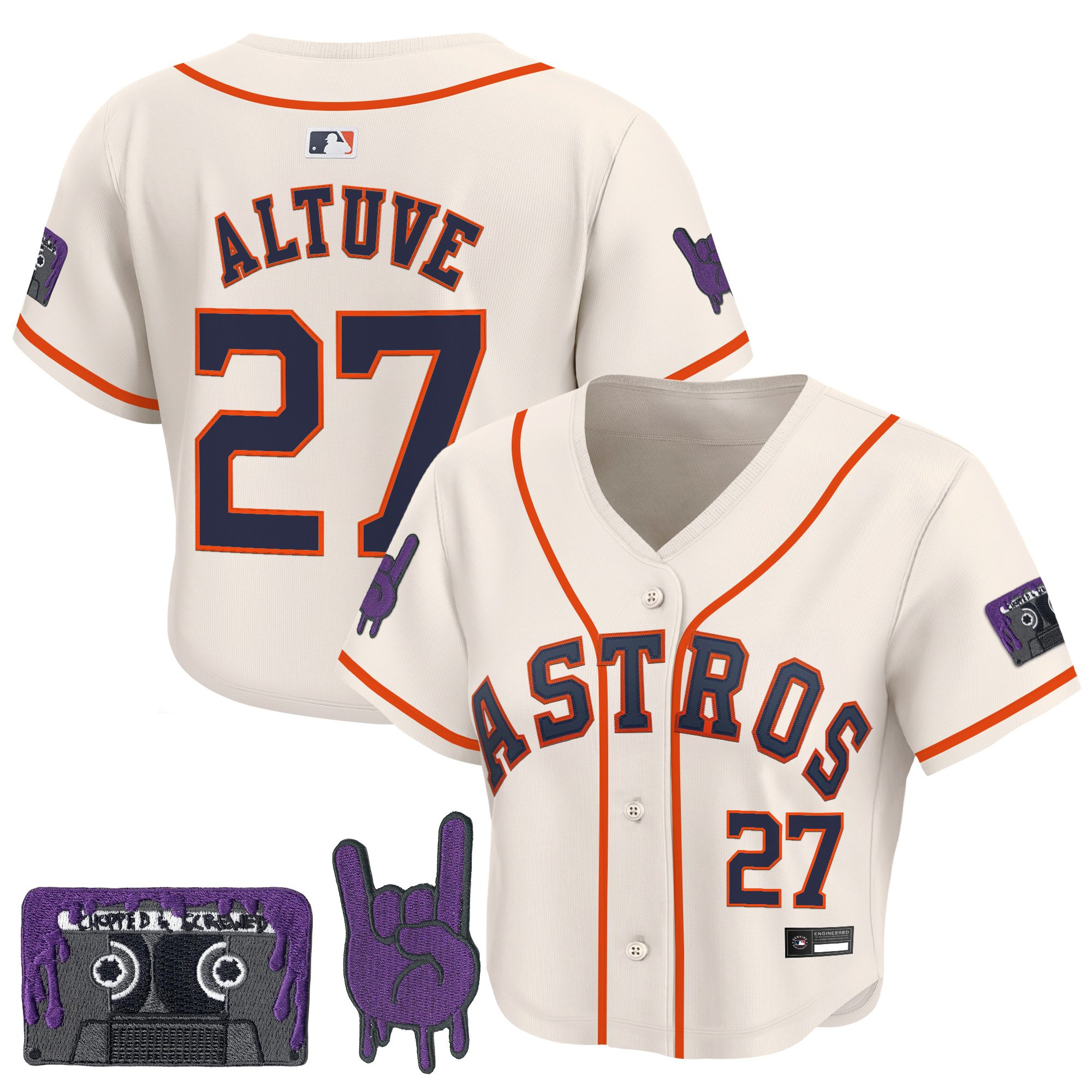 Women's Houston Astros DJ Screw Patch Crop top Baseball Jersey - All Stitched - Image 13