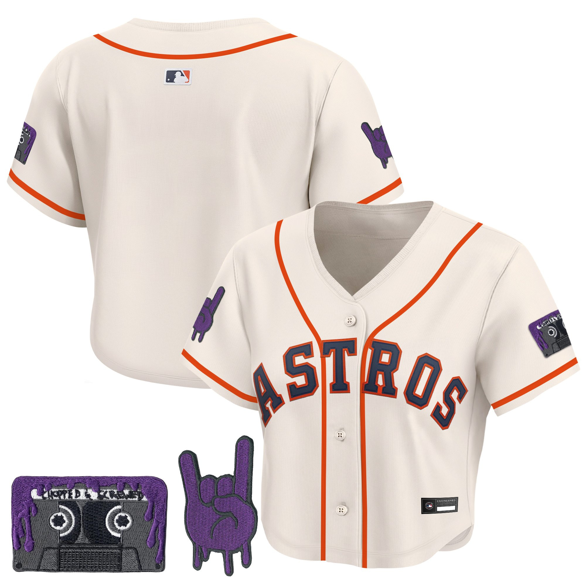 Women's Houston Astros DJ Screw Patch Crop top Baseball Jersey - All Stitched - Image 20